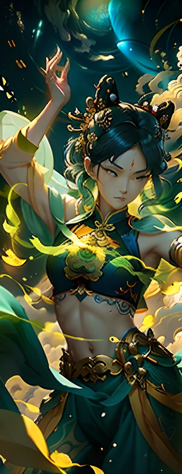 Chinese mythology,(the space),(Map of Dunhuang Flying Sky:1.4),Flying pose,Lazy expression,Tyndall effect,Glow effects,Anime art style,Romantic graffiti,Meticulous,Realism is popular, New Fauvist style,Knolling,8K,tmasterpiece,super-fine,best qualtiy,8K,tmasterpiece,Works of masters,Detailed pubic hair,Accurate,Epic shooting