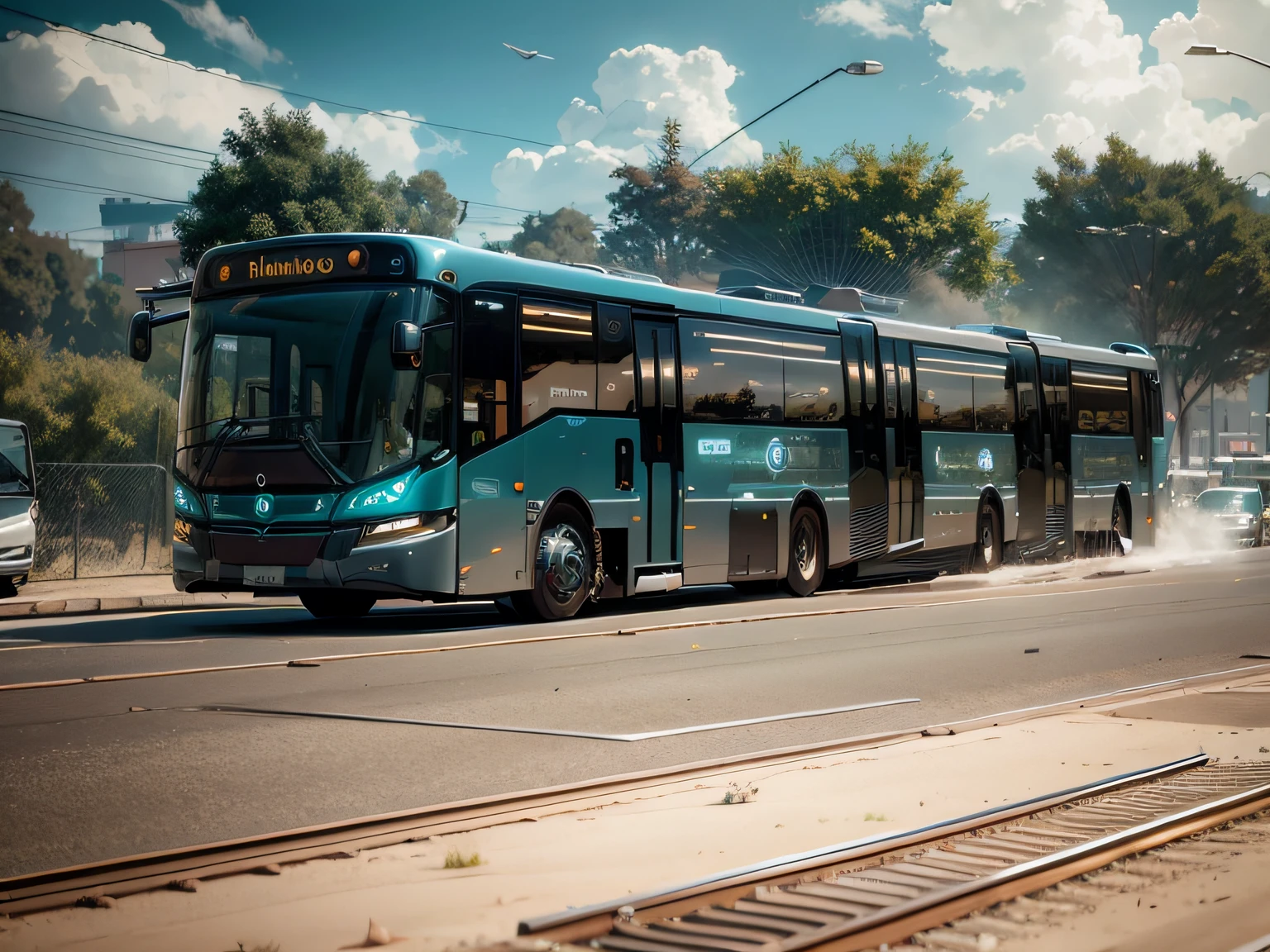 futuristic articulated bus, brancos de fundo, Corpo Steampunk, detalhes intrincados, Magnificent, cinemactic, high resolution, 4k,