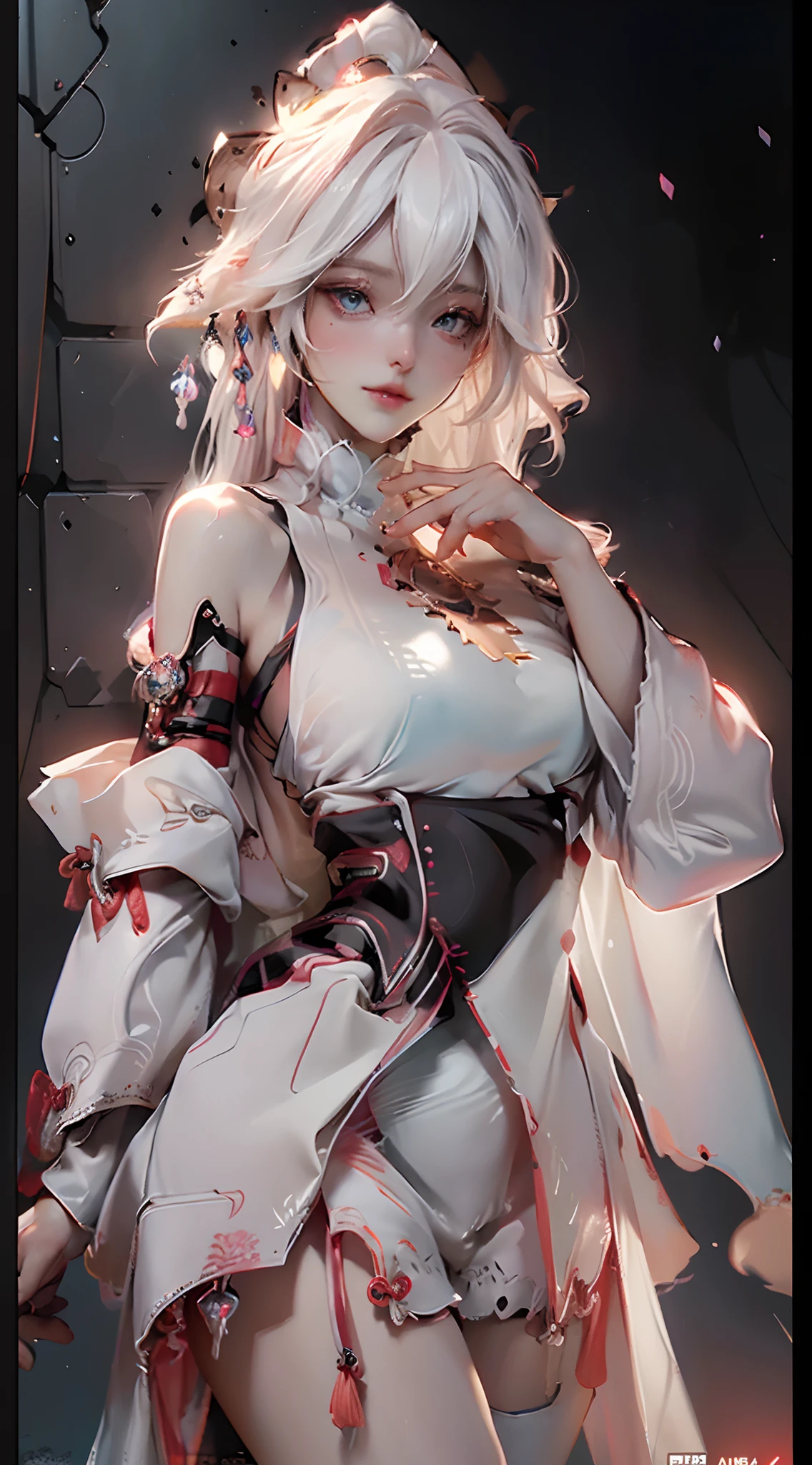 (Best quality), ((Masterpiece), (detail: 1.4), 3D, A beautiful cyberpunk woman, hdr (HighDynamicRange), Ray tracing, NVIDIA RTX, Hyper-Resolution, Unreal 5, Subsurface scattering, PBR textures, Post-processing, Anisotropic filtering, Depth of field, Maximum Sharpness and Clarity, Multi-layer textures, Albedo e mapas Speculares, Surface Coloring, Precise simulation of light-material interactions, Perfect proportions, rendering by octane, Two-colored light, largeaperture, Low ISO, White balance, Rule of thirds, 8K raw data, Confused eyes, fascinated, Shy, Delicious, Delicate, Erotic lingerie, Black lace, Lace shorts, Bare waist, , Exposed breasts. exposed, Leaked, Beautiful, Sexy, Sexy, Sexual, glass breaking, translucent breakage, White coat, coat falling off,
