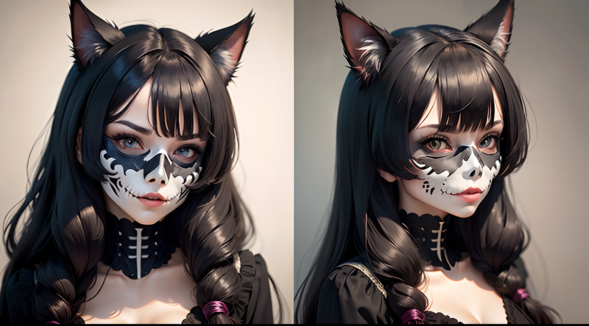 Cat-eared skeleton mask black