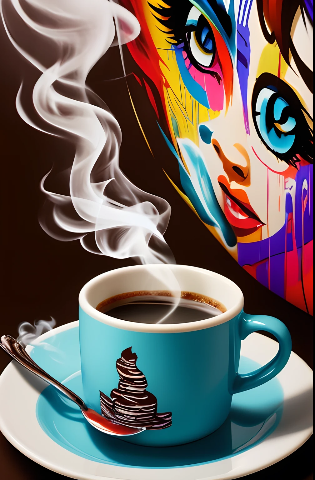 (CUP WITH COFFEE COMING OUT SMOKE WRITTEN WE COOFFE ),  Eduardo Kobra ,Romero Brito,The Filling Twins ,multidimensional geometric wall PORTRAIT, arte, Chibi,
Yang08k, lindo, Colouring,
Primary works, qualidade superior, melhor qualidade, Arte Oficial, Beautiful and Aesthetic, 64 mil
