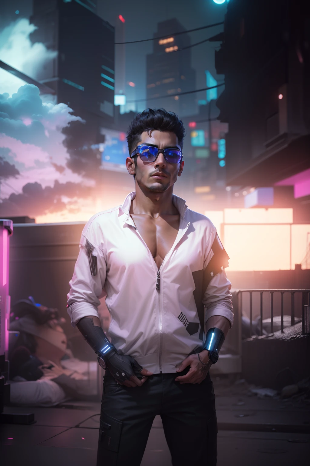 Change background cyberpunk,, 8k, ultra realistic,handsome boy