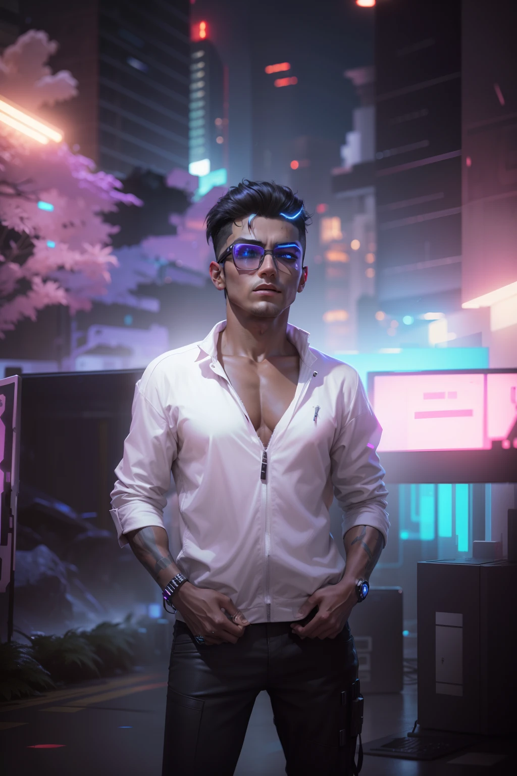 Change background cyberpunk,, 8k, ultra realistic,handsome boy