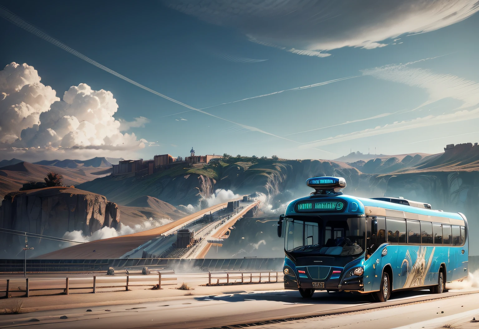 Futuristic bus, brancos de fundo, Corpo Steampunk, detalhes intrincados, Magnificent, cinemactic, high resolution, 4k,