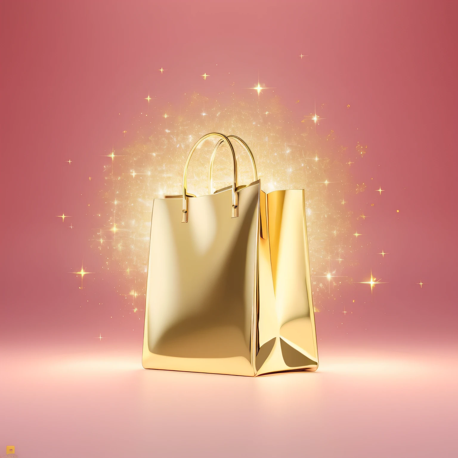 um close up de um saco de compras dourado em um fundo rosa, segurando um saco de ouro, vitrine de artigos de luxo, ouro, ouro realista, ouro brilhante, Fundo dourado, ouro e materiais de luxo, saco, brilhante e espumante, material liso dourado, renderizado, renderizado em cinema4d, renderizado em cinema 4 d, Produto 3D, luxury hd render, tema ouro