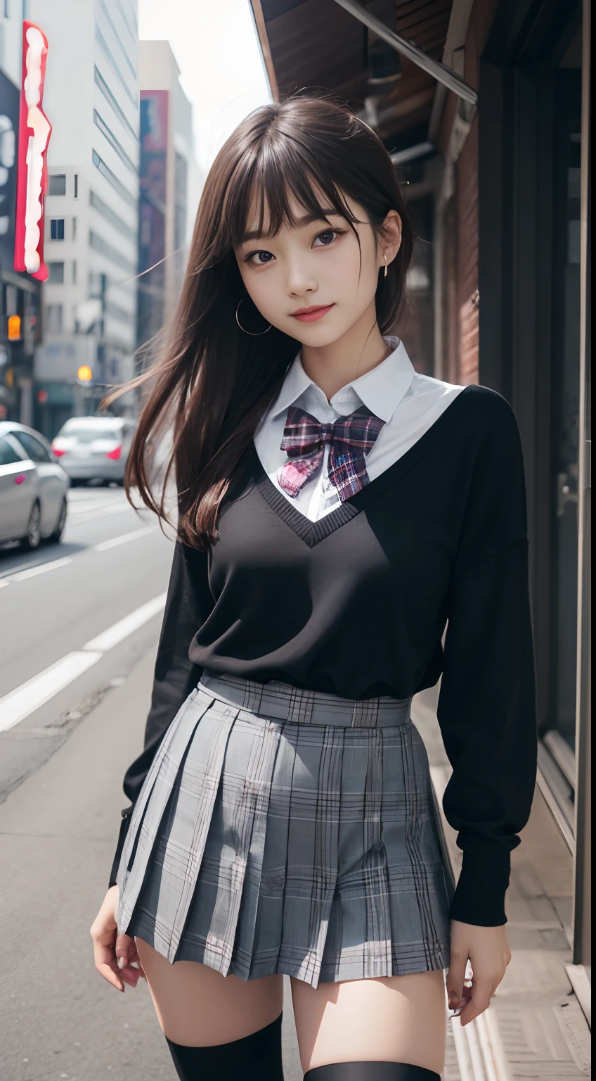 (in 8K、Raw photography、top-quality、masterpiece:1.2),watching at viewers,Looking at the front,Tie a side ponytail、Hang your hair on your chest.,Bullish,Muchimuchi,Erotic,Pupils,Light Blue Bra,de pele branca,kne,absurderes,a small face,small tits,flat breast,Parting the bangs from the middle、Forehead visible,(a smile,Tight eyes,skinny,Rasping)、masterpiece,top-quality、超A high resolution,Raw photo,ren,Beautiful fece,One Person, 独奏,eye glass,,Dark look,Small breasts,fullllbody,Round glasses、cute little、Back to Student,JK school uniform,hi-school girl,Korean Idol,is standing,(Photorealsitic:1.37)、Photon mapping,Realistic、Cute little face,Brown-eyed、Black socks、(Red bow tie)、Radio City、Physically Based Rendering、Foreground、depth of fields、Blurry background、a picture,The girls、Body,beauty legs, Long legs, Thin leg,Tie your hair into one strand on your chest,(Bangs are visible), hair, s lips, Blue_The eye, nosesoft,(Light blue shirt), (plaid pleated skirt), Knees are visible,Sheer clothing,, Thigh, Black cotton socks,Nogizaka Idol, 女優, Japanese ido