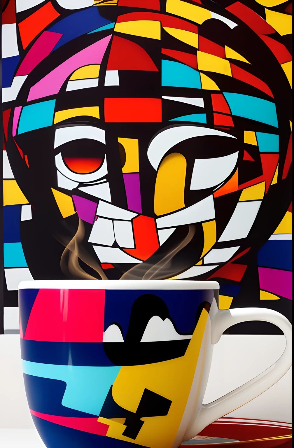 (CUP WITH COFFEE COMING OUT SMOKE WRITTEN WECOOFFE ),  Eduardo Kobra ,Romero Brito,The Filling Twins ,multidimensional geometric wall PORTRAIT, arte, Chibi,
Yang08k, lindo, Colouring,
Primary works, qualidade superior, melhor qualidade, Arte Oficial, Beautiful and Aesthetic, 128k