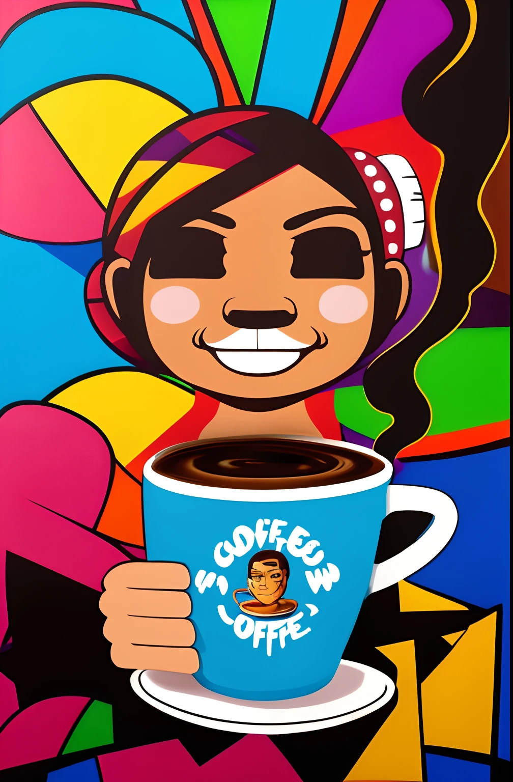 (CUP WITH COFFEE COMING OUT SMOKE WRITTEN WECOOFFE ),  Eduardo Kobra ,Romero Brito,The Filling Twins ,multidimensional geometric wall PORTRAIT, arte, Chibi,
Yang08k, lindo, Colouring,
Primary works, qualidade superior, melhor qualidade, Arte Oficial, Beautiful and Aesthetic, 128k