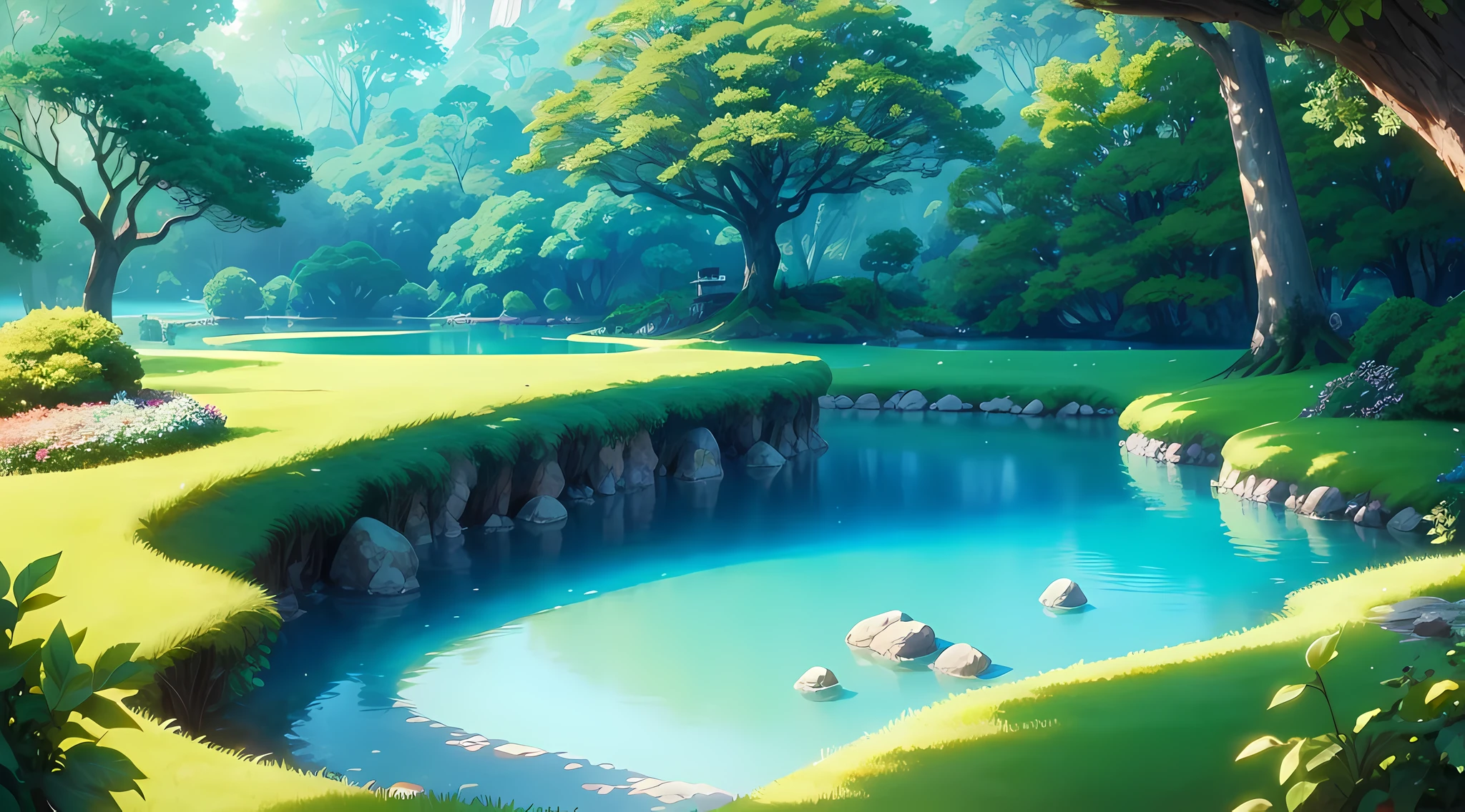 Create a mesmerizing 8K wallpaper that captures the enchanting beauty of a secluded island nestled amidst the vast sea. Craft a serene landscape featuring a whimsical fairy island, evoking the timeless charm of Studio Ghibli's artistic style. In the heart of the island, depict a magnificent ancient tree, standing tall for millennia, its sprawling branches creating a natural and inviting bathtub filled with crystalline waters. Let the warm sunlight filter through the lush foliage, casting a gentle, golden glow upon the scene. Infuse the image with a sense of tranquility and relaxation, transporting viewers to a world where the cares of the everyday drift away on the sea breeze. Your task is to conjure a dreamlike and immersive Ghibli-inspired artwork that captures the essence of this fairy island oasis.