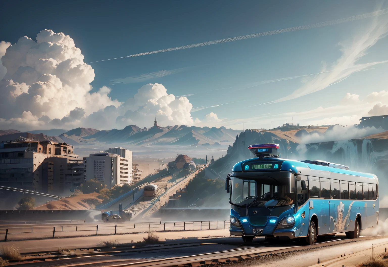 Futuristic bus, brancos de fundo, Corpo Steampunk, detalhes intrincados, Magnificent, cinemactic, high resolution, 4k,