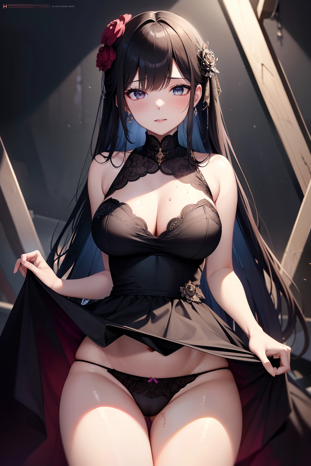 4k画质,high qulity,8K high quality detailed art,There are characters,TRPG,Dark tones,Dark background,Dark,Light panties,Pornographic clothing,Erotic wedding dresses,Lady underwear,Wet panties,Pornographic clothing,Flowing water on the inner thighs,Moisten ,Voluptious body