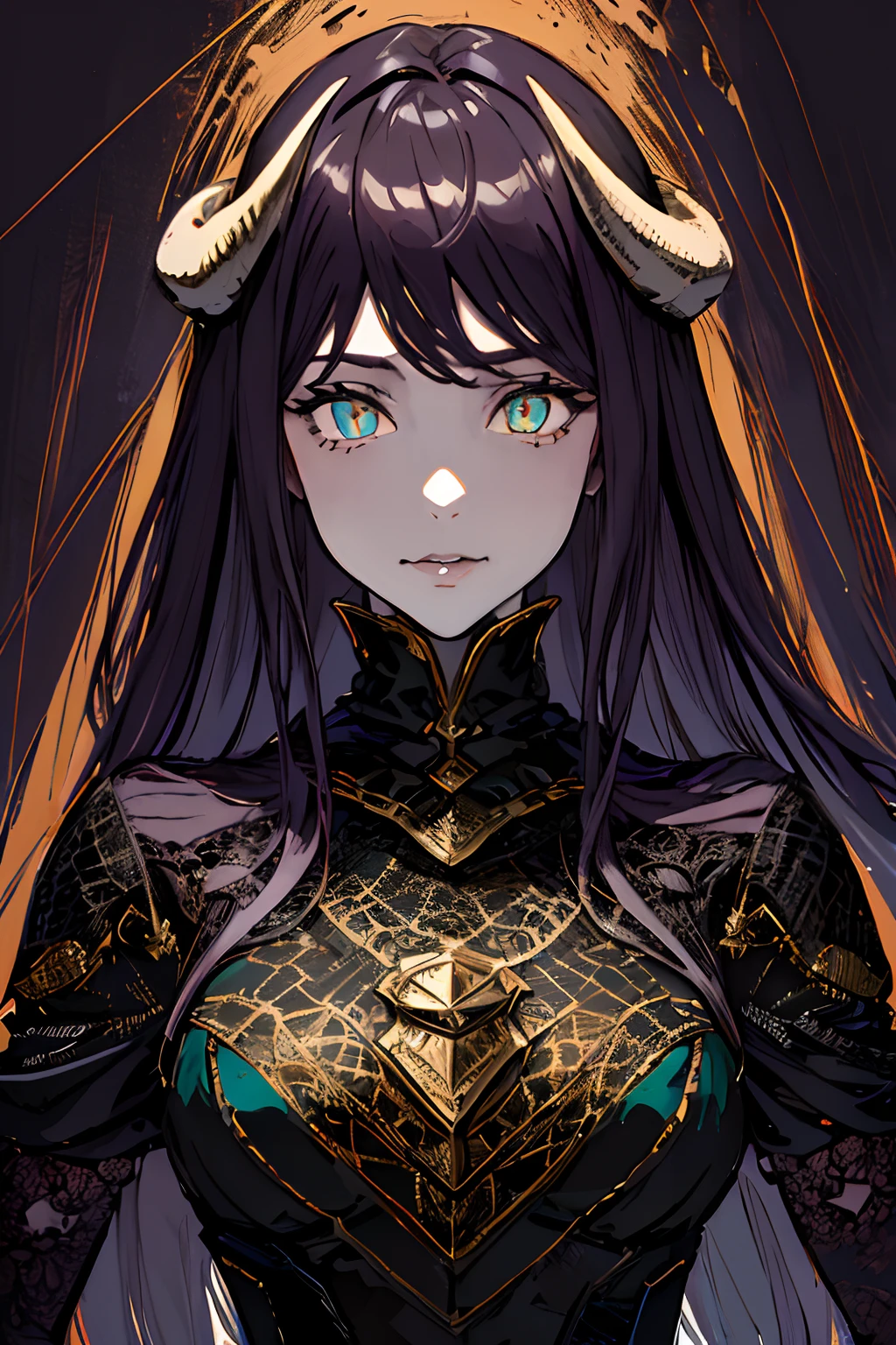 (masterpiece, top quality, best quality, official art, beautiful and aesthetic:1.2), cateyes,1girl, solo, (Stunning Eyes), armour, magic, light particles, upper body, extreme detailed, highest detailed, optical mixing, playful patterns, lively texture, unique visual effect, ((dark fantasy)), (darker colours:1.3), Ominous energy, eldritch Horror, ((Intricate Details)), (Onyx colours)
