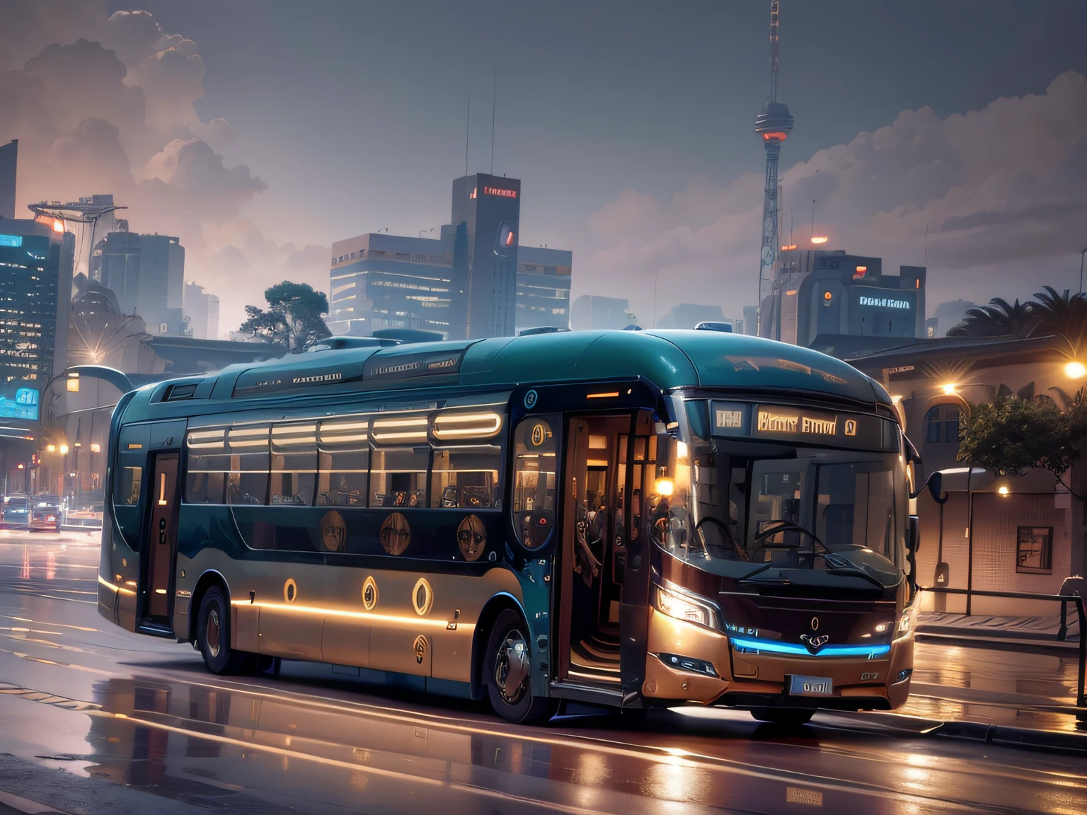futuristic bus, brancos de fundo, Corpo Steampunk, detalhes intrincados, Magnificent, cinemactic, high resolution, 4k,