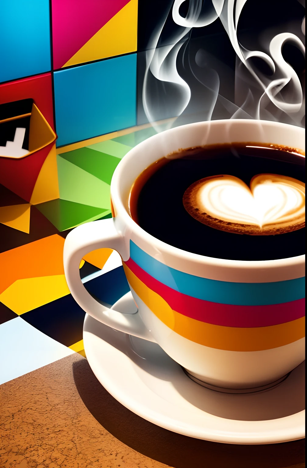 (Cup WITH SMOKING COFFEE AND WRITTEN ON THE CUP WE COOFFE ), Eduardo Kobra ,Romero Brito,The Filling Twins ,multidimensional geometric wall PORTRAIT, arte, Chibi,
Yang08k, lindo, Colouring,
Primary works, qualidade superior, melhor qualidade, Arte Oficial, Beautiful and Aesthetic, 128 k