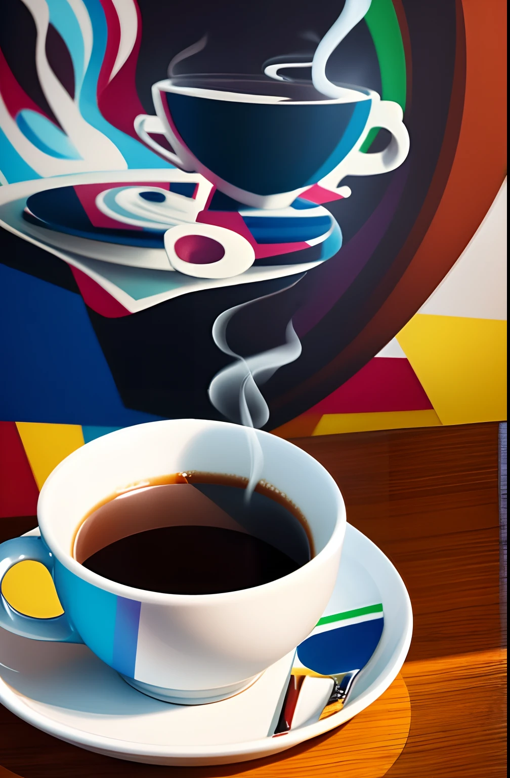 (Cup WITH SMOKING COFFEE AND WRITTEN ON THE CUP WE COOFFE ),  Eduardo Kobra ,Romero Brito,The Filling Twins ,multidimensional geometric wall PORTRAIT, arte, Chibi,
Yang08k, lindo, Colouring,
Primary works, qualidade superior, melhor qualidade, Arte Oficial, Beautiful and Aesthetic, 128 k