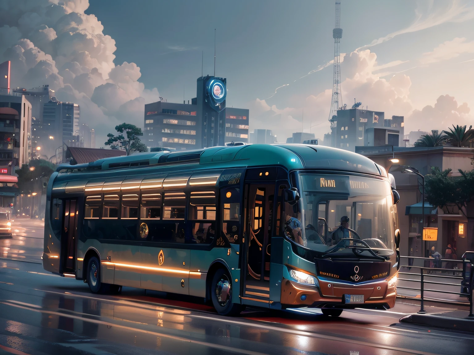 futuristic bus, brancos de fundo, Corpo Steampunk, detalhes intrincados, Magnificent, cinemactic, high resolution, 4k,