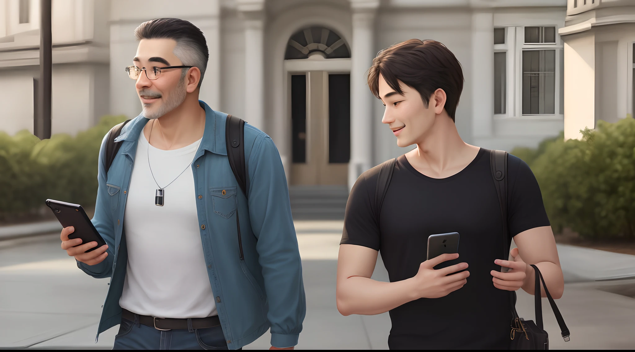 Father and son with iPhone in hand
