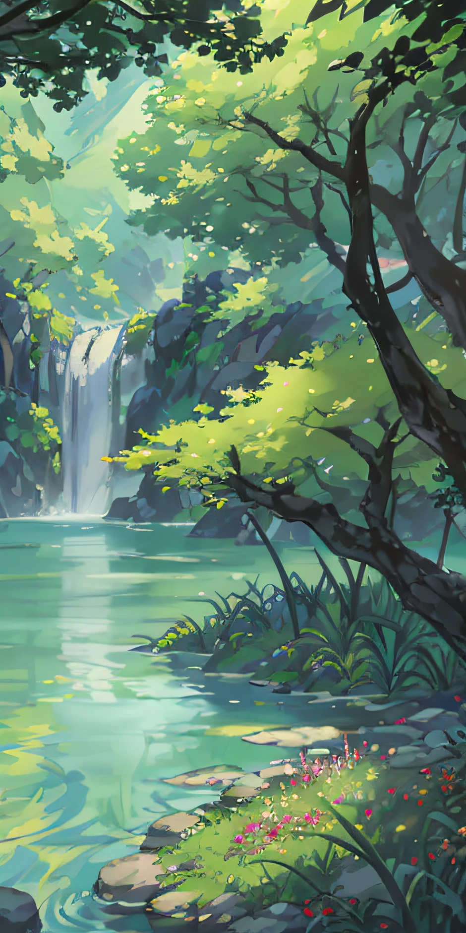 Chinese antiquity,springtime,jungles,lakes,hole in the mountains,waterfallr,The tree,grassy fields,Rochas,fawn,hot onsen,hydrosphere,(illustratio:1.0),Epic composition,Realistic lighting,high definition detail,tmasterpiece,Best quality,(The is very detailed的 CG unified 8k 壁纸)。