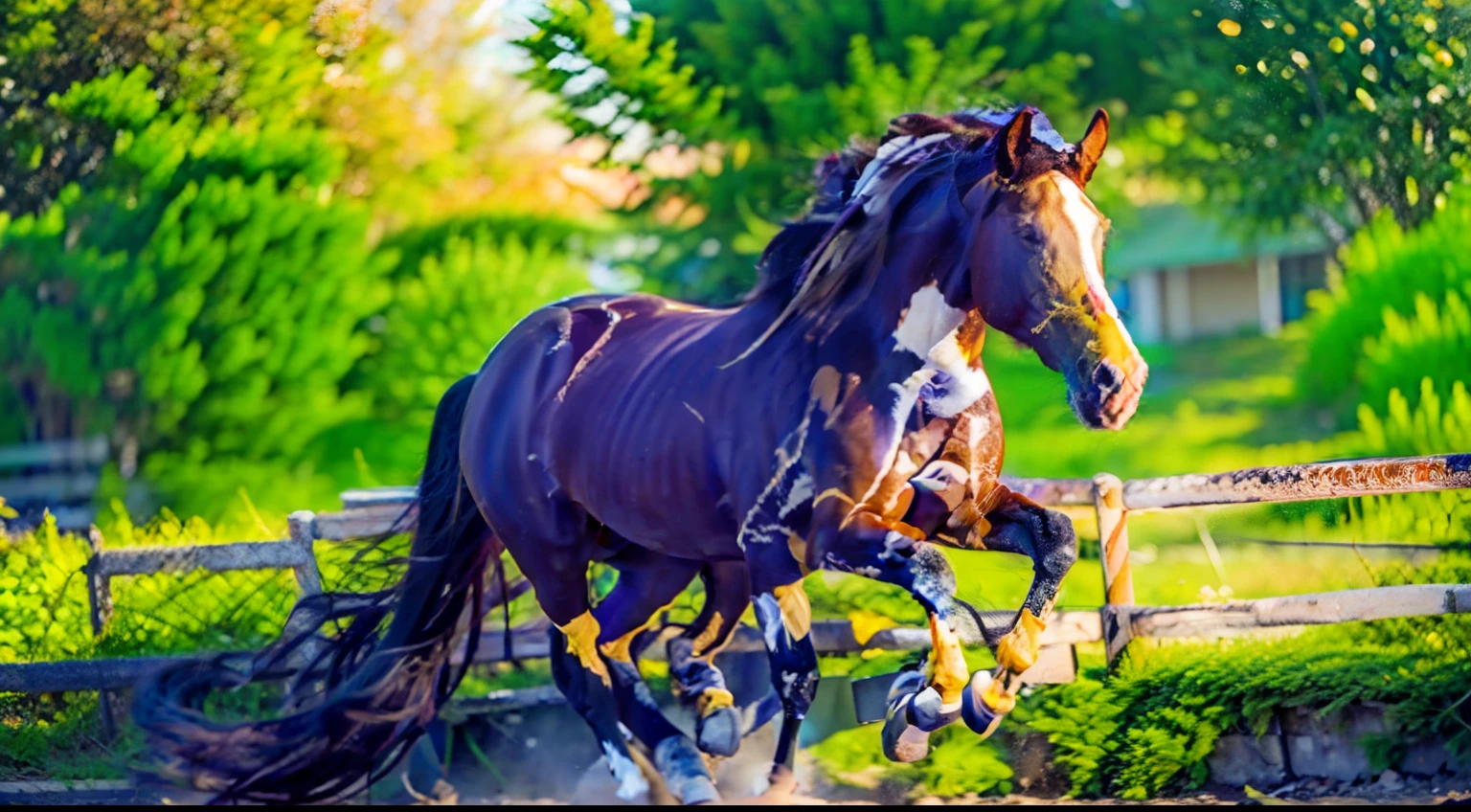 8 horses,1#cavalos,2#cavalos,3#cavalos,4#cavalos,5#cavalos,6#cavalos,7#cavalos,8#cavalos。The eight horses in the herd are clustered together and gallop across the grassland like clocks。Light-cast war horses from the High Heavens and nightmares from hell become the upper and lower ends of the main tone of the picture,Make the sky of the steppe brighter,The earth is deeper。The wind wings of the wind elf horse let its position be erratic,The mechanical horse is full of mecha beauty。Unicorns show their beauty in a rainbow neon light,On the side is the fairy dragon horse competing with it。The female knight is charging on her knightly warhorse,There is no doubt that she is the protagonist of this picture。There is also a horse from unknown territory mixed in,It has a weird style and chaotic colors that are almost unimaginable。Use the Latent couple plugin to make all eight horses have independent images,Some positions use stacking and nesting and perspective composition,Make the most of canvas space。With Midjourney's advanced brush tools and palettes and strokes, experiment with different models and materials to create a surreal look for your scene,Add complex textures and light and shadow effects to all your horses' looks,Add realism as well as a surreal atmosphere,Emphasis is placed on the strength and speed of the horse,The chaotic and layered nine-square grid gives the picture a contradictory and harmonious unified style。Use Midjourney's powerful tools,You can bring this magnificent and futuristic scene to life with incredible detail and beauty。 Large wide angle,Ultra-grand scenes,super wide shot, hdr,(真实感,Masterpiece quality,best qualtiy),