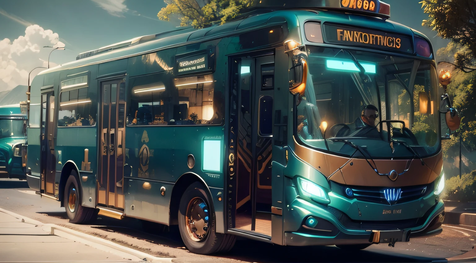 futuristic bus, brancos de fundo, Corpo Steampunk, detalhes intrincados, Magnificent, cinemactic, high resolution, 4k,