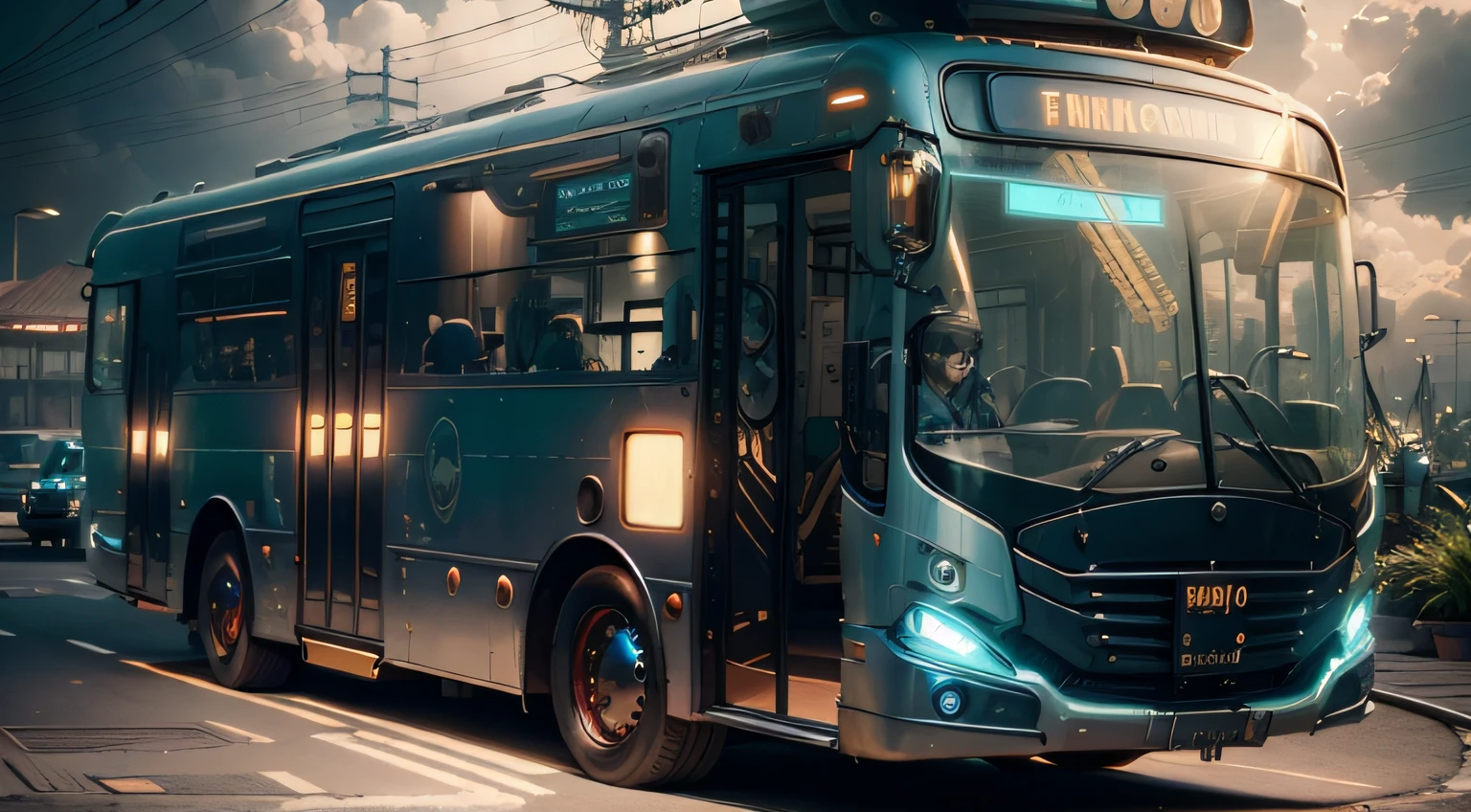 futuristic bus, brancos de fundo, Corpo Steampunk, detalhes intrincados, Magnificent, cinemactic, high resolution, 4k,