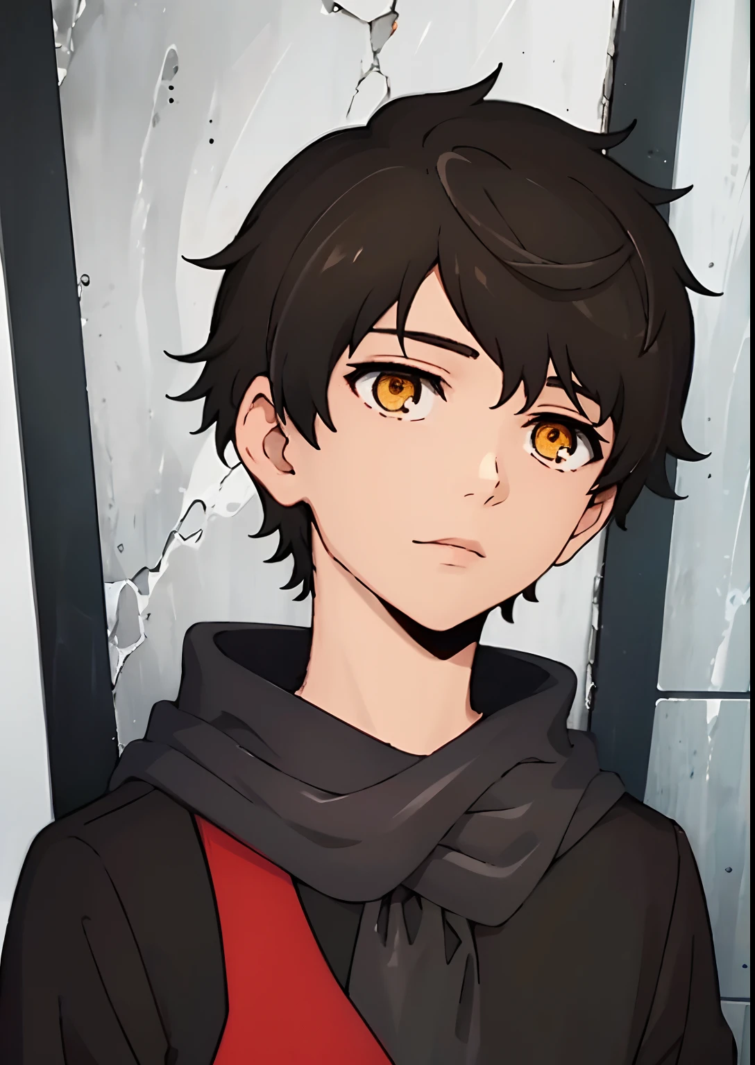 1boy, portrait, ************, closed mouth, smirk, black hair, golden eyes, short hair, white shirt, blood, solo, spectator look, upper body, sky, (masterpiece:1.2, best quality)