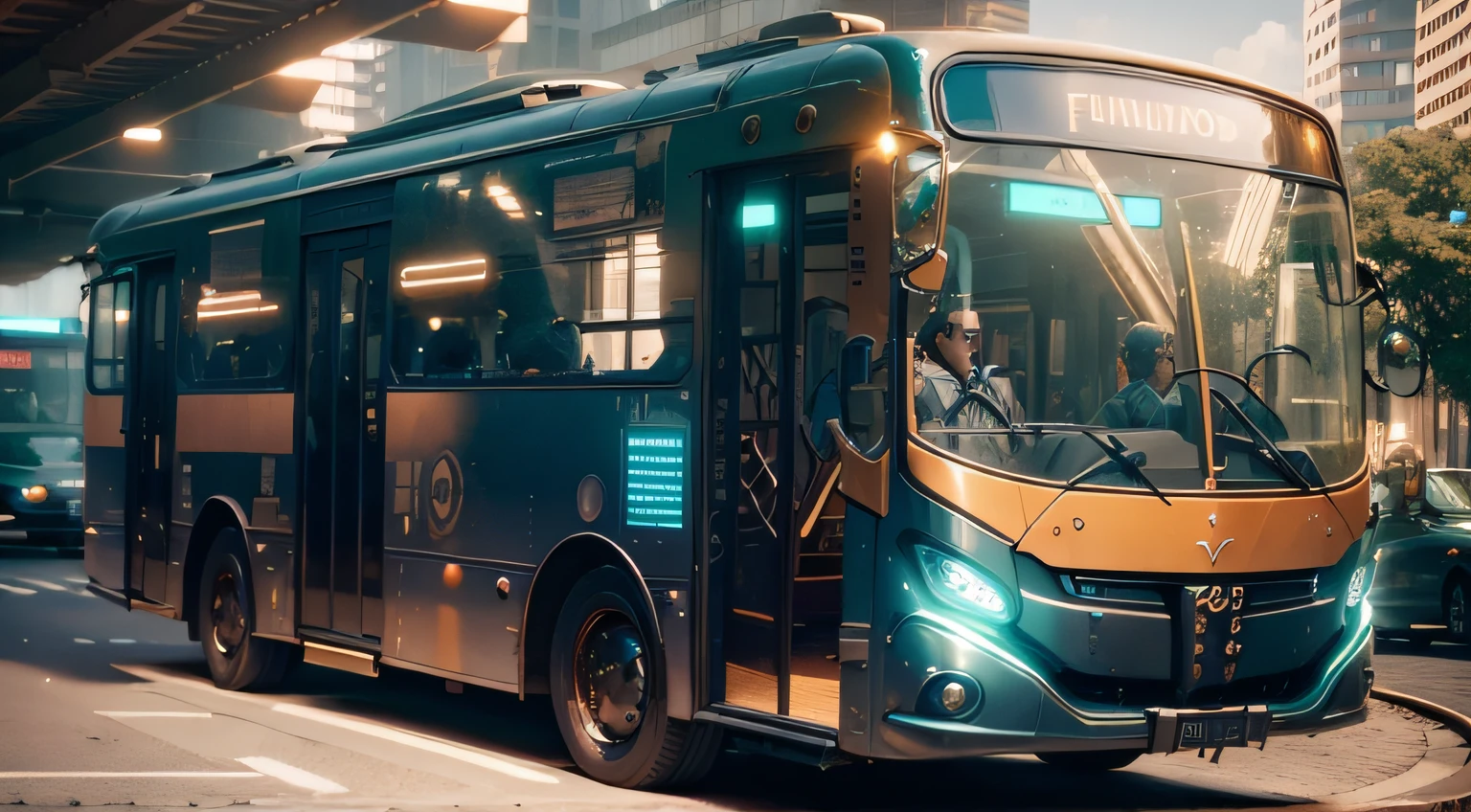 futuristic bus, brancos de fundo, Corpo Steampunk, detalhes intrincados, Magnificent, cinemactic, high resolution, 4k,