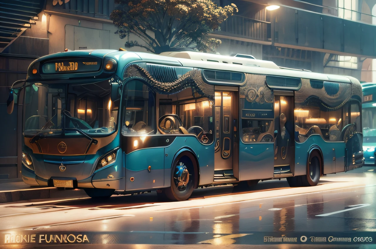 futuristic bus, brancos de fundo, Corpo Steampunk, detalhes intrincados, Magnificent, cinemactic, high resolution, 4k,