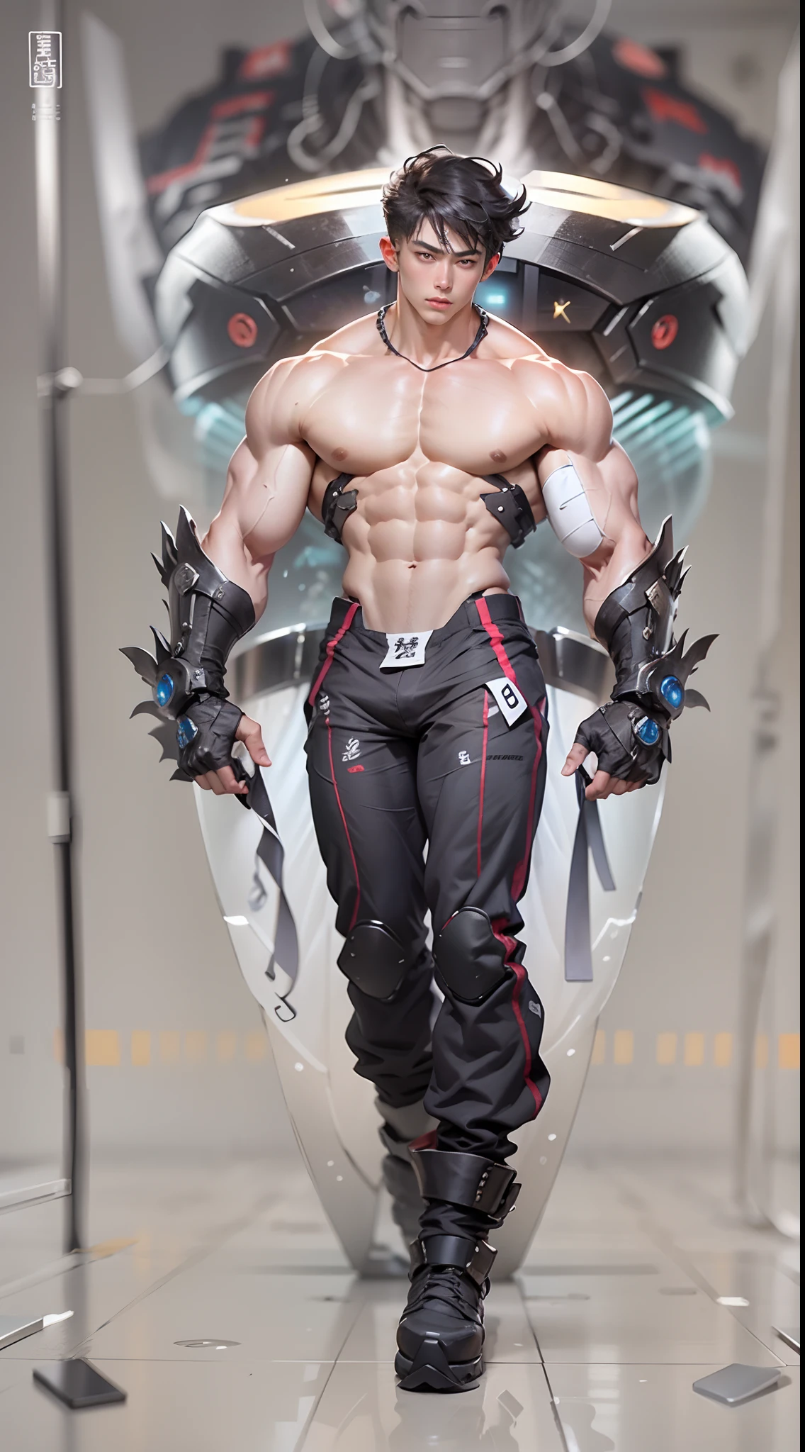 Model design,Tide play blind box,The whole body of the character,Expose muscles,base,Xiao Zhan,Handsome cybernetic boy looking at camera lingerie detailed muscular reality masterpiece,musculous