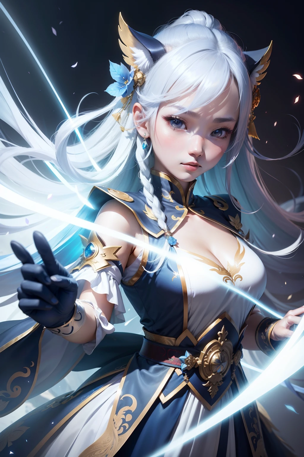 A teenager， Chinese fairy costumes， rays of sunshine， Clear face， Clean white background， tmasterpiece， super detailing， Epic composition， hyper HD， high qulity， extremely detaile， offcial art， Uniform 8k wallpaper， super detailing， 32k -- v 6