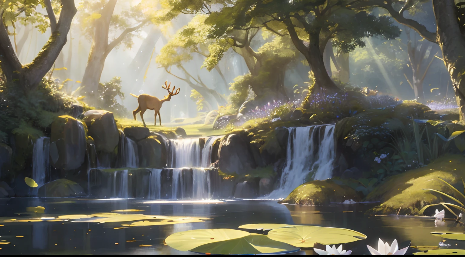 1.	"Create a heavenly landscape that captures the unspoiled beauty of the Garden of Eden, with rich and vivid details.”
	2.	"Embody an aura of tranquility, using soft tones and golden light to envelop the garden in a magical atmosphere.”
	3.	"Highlight an impressive tree in the center, com folhagem exuberante e rica em detalhes, emanating a sense of eternal life.”
	4.	"Add graceful animals, like deer grazing and butterflies dancing, to bring a sense of harmony to the scene.”
	5.	"Include delicate aquatic elements, like a lake mirroring the sky, surrounded by water lilies and water lilies.”
	6.	"Use a play of light and shadow to create depth and realism, with the sun's rays filtering gently through the trees.”
	7.	"Capture the connection between the divine and nature, portraying a scenario where humanity lives in peace with creation.”