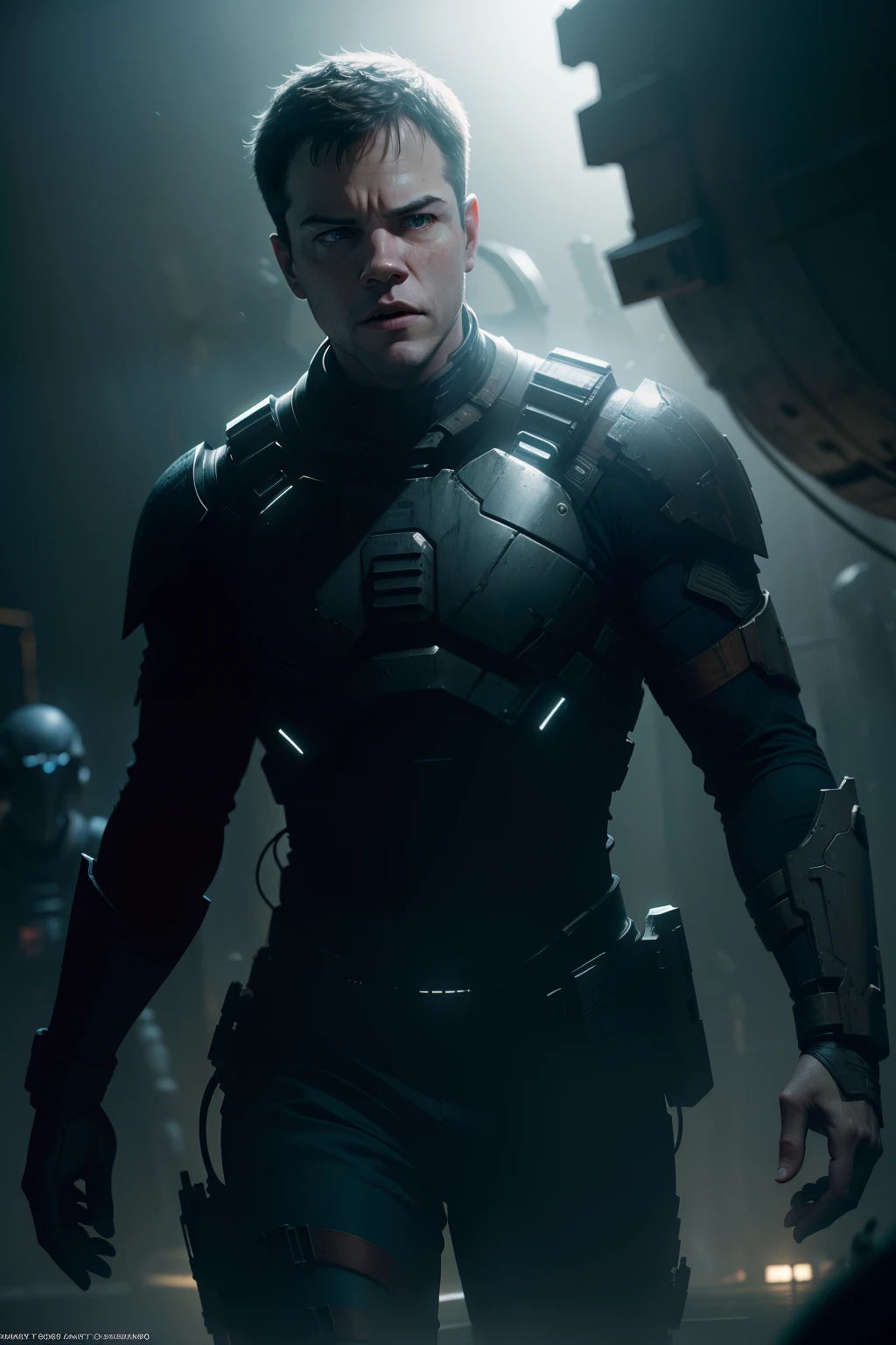 Sci Fi Horror Dead Space Matt Damon and Amy Adams on Ishimura Haunted Ship surrounded by necromorphs photography, natural light, photorealism, cinematic rendering, ray tracing, the highest quality, the highest detail, Cinematic, Third-Person View, Blur Effect, Long Exposure, 8K, Ultra-HD, Natural Lighting, Moody Lighting, Cinematic Lighting