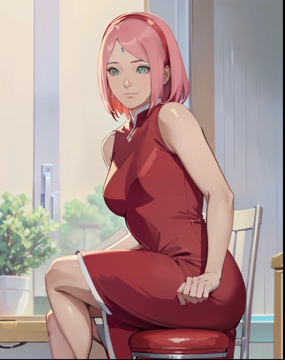 araffe woman in a red dress sitting on a stool, wearing red dress, wearing red attire, cindy avelino, with a seductive smile, wearing a red dress, in a red dress, wearing a red outfit, wearing red clothes, girl wears a red dress, wearing red formal attire, lovely woman, sexy red dress, red short dress, red dress