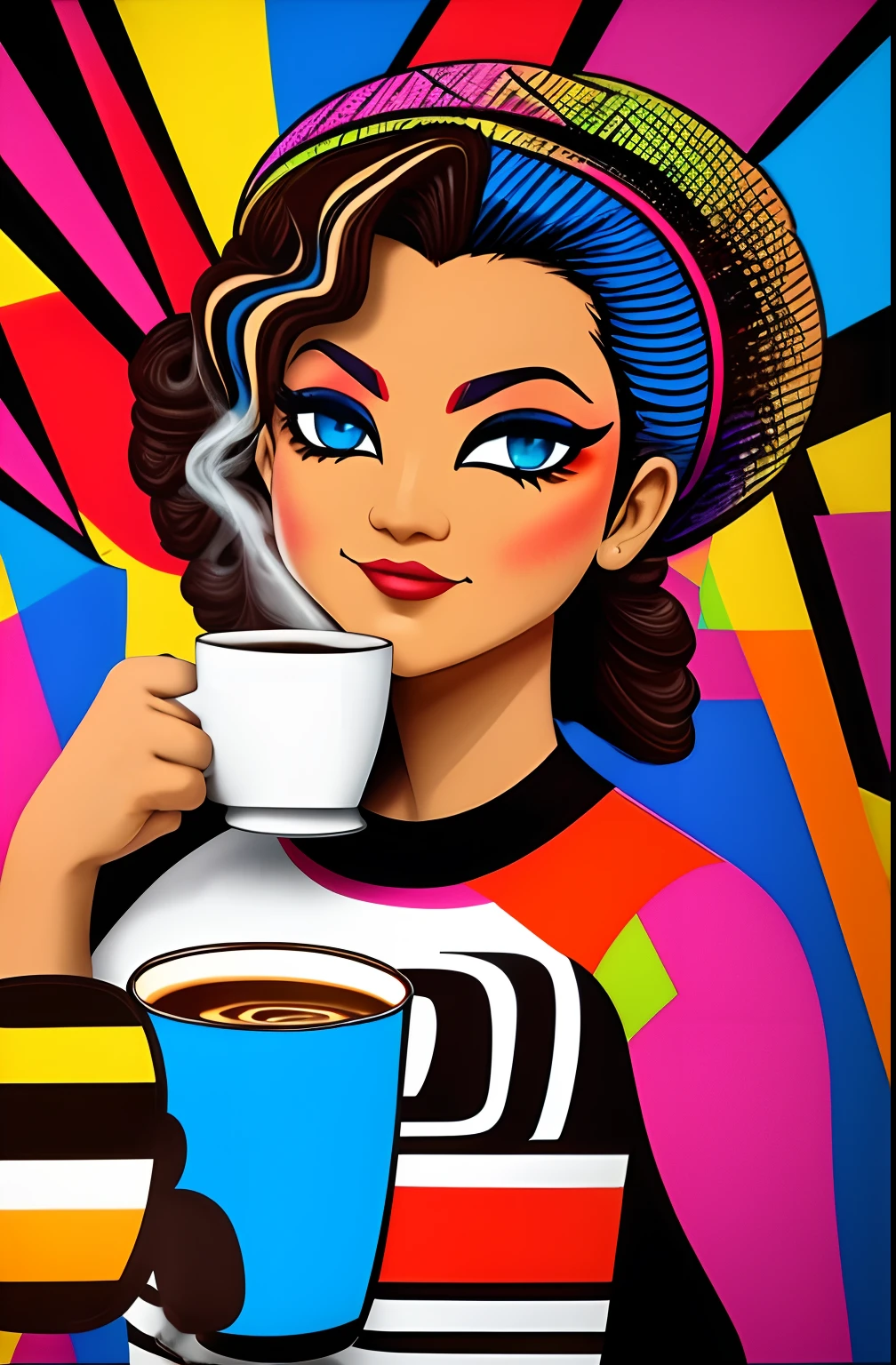 (CUP WITH COFFEE COMING OUT SMOKE WRITTEN WE COOFFE IN THE CUP ), Eduardo Kobra ,Romero Brito,The Filling Twins ,multidimensional geometric wall PORTRAIT, arte, Chibi,
Yang08k, lindo, Colouring,
Primary works, qualidade superior, melhor qualidade, Arte Oficial, Beautiful and Aesthetic, 128k