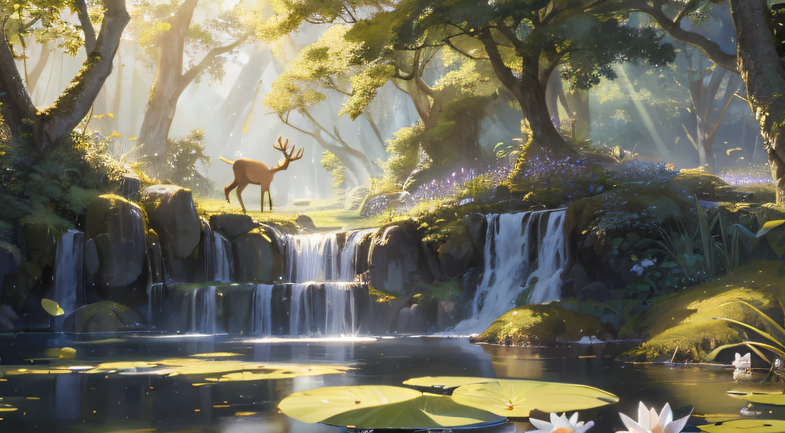 1. "Create a heavenly landscape that captures the unspoiled beauty of the Garden of Eden, with rich and vivid details.”
2. "Embody an aura of tranquility, using soft tones and golden light to envelop the garden in a magical atmosphere.”
3. "Highlight an impressive tree in the center, com folhagem exuberante e rica em detalhes, emanating a sense of eternal life.”
4. "Add graceful animals, like deer grazing and butterflies dancing, to bring a sense of harmony to the scene.”
5. "Include delicate aquatic elements, like a lake mirroring the sky, surrounded by water lilies and water lilies.”
6. "Use a play of light and shadow to create depth and realism, with the sun's rays filtering gently through the trees.”
7. "Capture the connection between the divine and nature, portraying a scenario where humanity lives in peace with creation.”