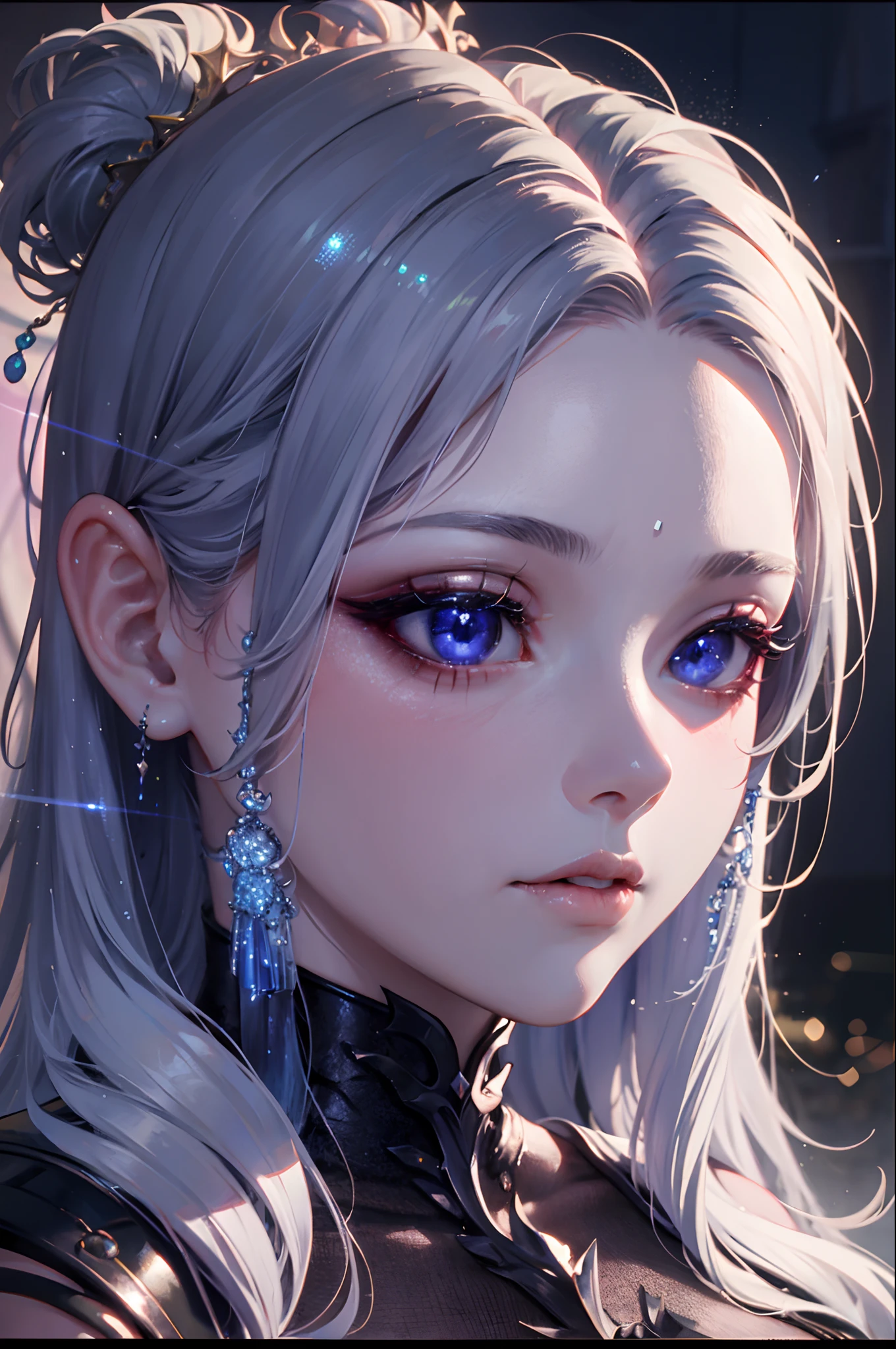Final Fantasy, a ethereal young female human with sparkling fiber optic hair, real porcelain skin, cinematic close-up portraits, super detailed anime with symmetrical real big eyes, goddesses, rich details, full 3D, spring queen, fantasy, dynamic composition, cinematic edge light, sparkling backlight, 8k, luxurious --auto --s2