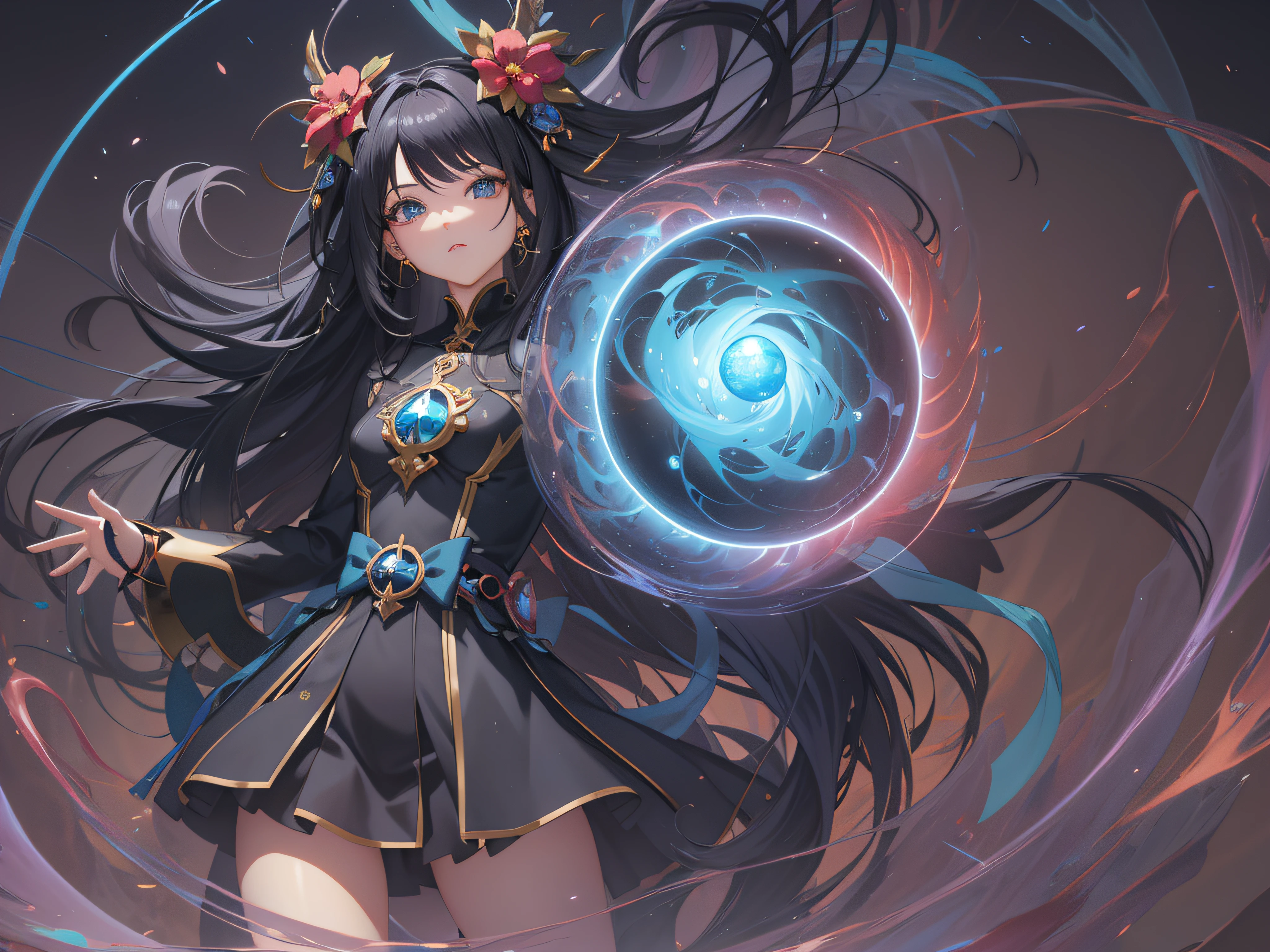 Menina anime com cabelo preto longo e uma flor em seu cabelo, Mago Celestial Lindo, Artgerm extremamente detalhado, anime fantasy illustration, arte de fantasia de anime, Artgerm. anime illustration, Anime Girl with Cosmic Hair, Preto - Mago Cabelo, estilo de arte de fantasia, 2. 5 d cgi anime fantasia arte |, Estilo Artgerm, arte de anime digital detalhada