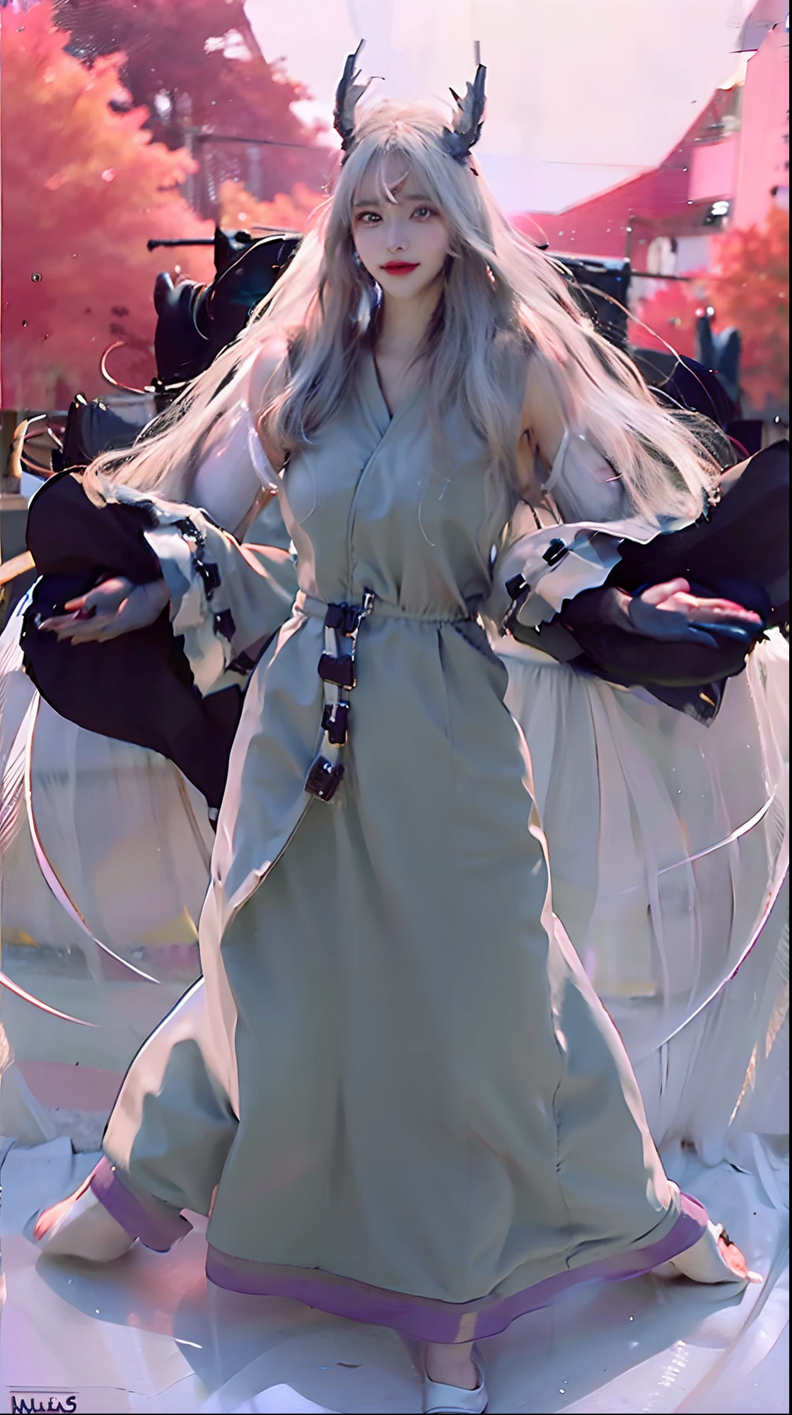 1girl, (8k, RAW photo, best quality, masterpiece:1.2), (ultra highres:1.0),detailed illustration, (real person,fashion photography portrait,photograph), detailed, detailed beautiful skin, (realistic, photo-realistic:1.37), kaguya otsutsukiNS, solo, professional lighting,whitew dress), village, east asian architecture, trees, village hidden in the leaves background,looking_at_viewer, smile,white hair,white eyes,mitain,toeless footwear,kunai,facial mark,konohagakure symbol,fighting_stance,fence,ninja,adjusting gloves,sleeveless,cleavage, very big breasts