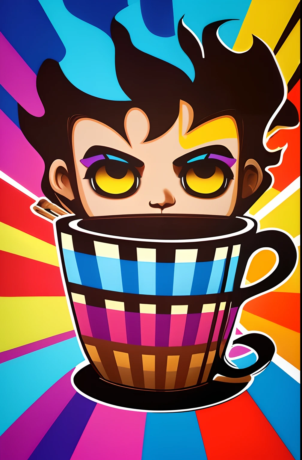 (CUP WITH COFFEE COMING OUT SMOKE WRITTEN WE COOFFE IN THE CUP ), Eduardo Kobra ,Romero Brito,The Filling Twins ,multidimensional geometric wall PORTRAIT, arte, Chibi,
Yang08k, lindo, Colouring,
Primary works, qualidade superior, melhor qualidade, Arte Oficial, Beautiful and Aesthetic, 256k