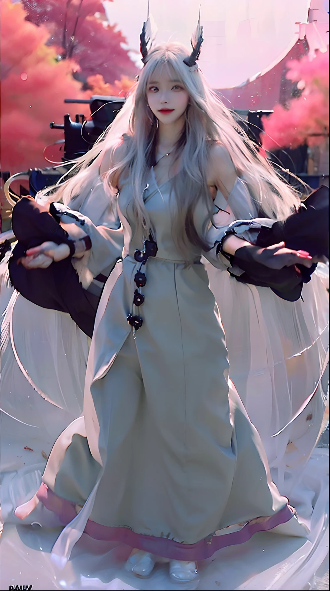 1girl, (8k, RAW photo, best quality, masterpiece:1.2), (ultra highres:1.0),detailed illustration, (real person,fashion photography portrait,photograph), detailed, detailed beautiful skin, (realistic, photo-realistic:1.37), kaguya otsutsukiNS, solo, professional lighting,whitew dress), village, east asian architecture, trees, village hidden in the leaves background,looking_at_viewer, smile,white hair,white eyes,mitain,toeless footwear,kunai,facial mark,konohagakure symbol,fighting_stance,fence,ninja,adjusting gloves,sleeveless,cleavage, very big breasts