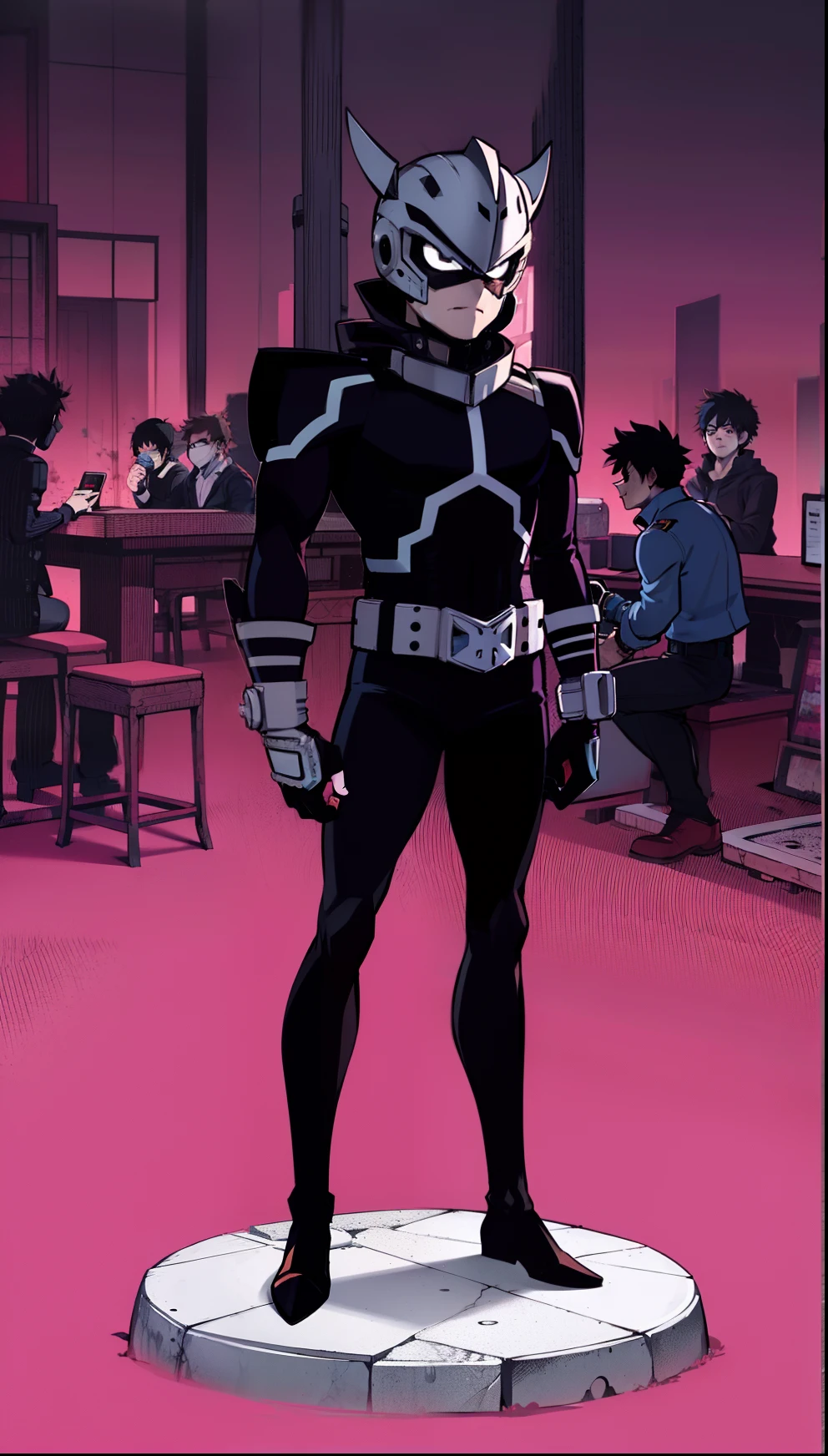 My Hero Academia style, anime boy, male, young male, trending on artstation pixiv, (full body shot:0.5), Masterpiece, fullbody suit, Hero costume, Head Covering, Helmet, Face Covering, Mask, Perfect ???????, Super Detailed,