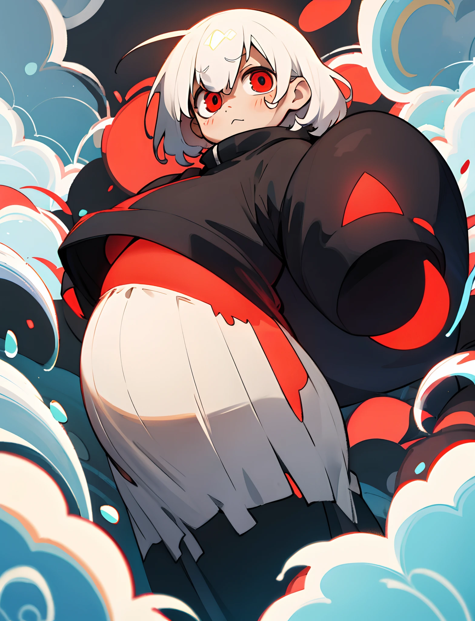 White-haired and red-eyed little loli，Hold up with a big belly，A drizzle，Cute and delicate