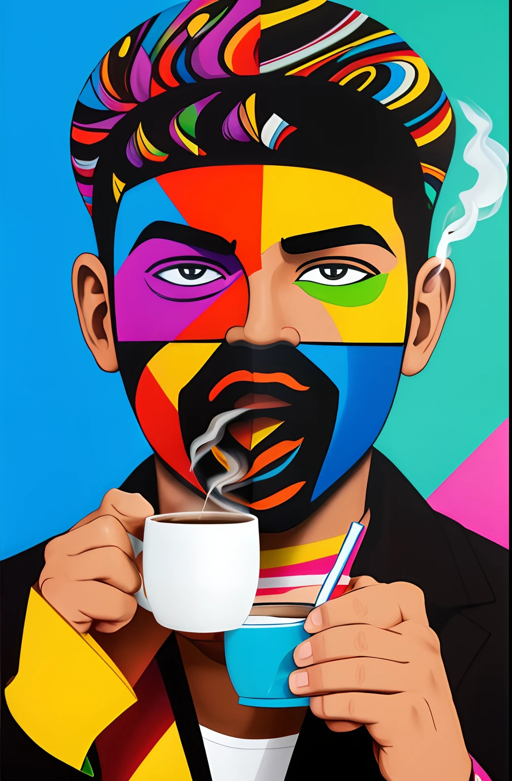 (CUP WITH COFFEE COMING OUT SMOKE WRITTEN WE COOFFE IN THE CUP ), Eduardo Kobra ,Romero Brito,The Filling Twins ,multidimensional geometric wall PORTRAIT, arte, Chibi,
Yang08k, lindo, Colouring,
Primary works, qualidade superior, melhor qualidade, Arte Oficial, Beautiful and Aesthetic, 512k