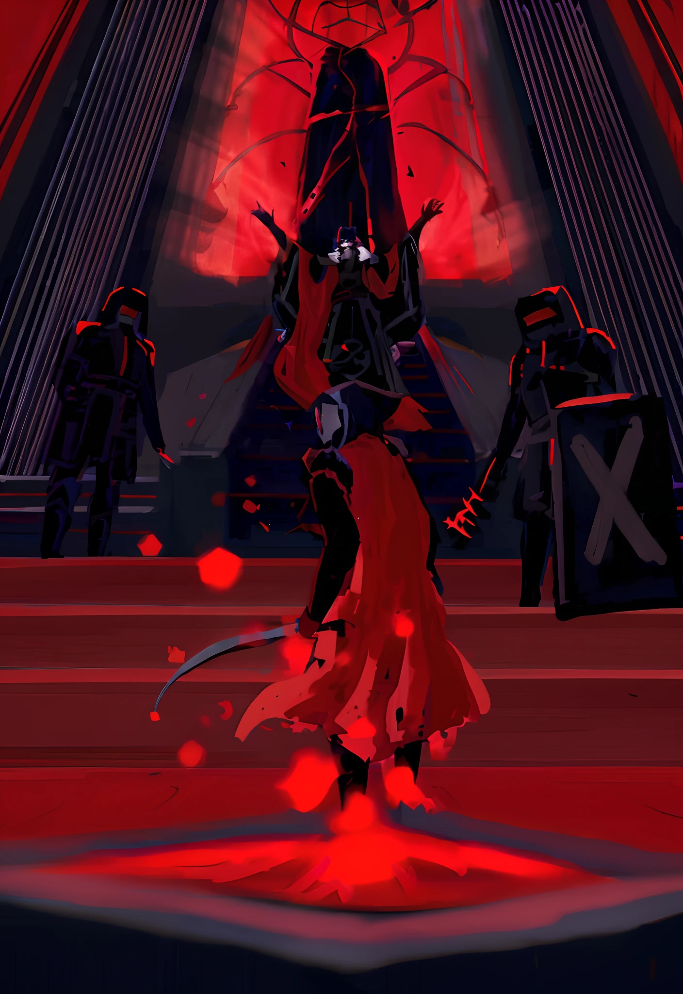 Anime characters wearing red capes,Sword and demon, ww 1 sith sorcerer, very coherent stylized artwork, pc screenshot, game screenshot, videogame still, sith lord, Ultra-light drifter, badass composition, wearing cultist red robe, action scene screenshot, hyperlight drifter, video game screenshot>, Sith, samurai jack, videogame screenshot