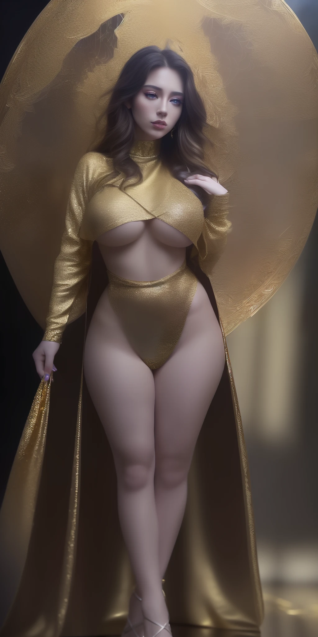 (full body shot)a East European woman, luminous design, masterpiece, best quality, extremely detailed 8k, ultra hd, ultra-detailed, highly detailed, highly realistic, (ultra-realistic), hyperrealistic, Real life style, (((top quality, masterpiece: 1.3)), (((Russian beauty)), （tmasterpiece，top Quority，best qualtiy，offcial art，Beautiful and aesthetic：1.2），（1girll），Extremely detailed，Colorful，highestdetailed，offcial art，Unified 8K wallpapers，ultra - detailed，Beautiful and aesthetic，??????????? beautiful，tmasterpiece，huge ???，exposing her ?????，best qualtiy，（zentangle，datura，Tangles，entangled），holy rays，gold foil，Gold leaf art，glitter drawing，PerfectNwsjMajic (cinematic:1.5)(Top Quality, 8k, 32k, Masterpiece, UHD: 1.3)