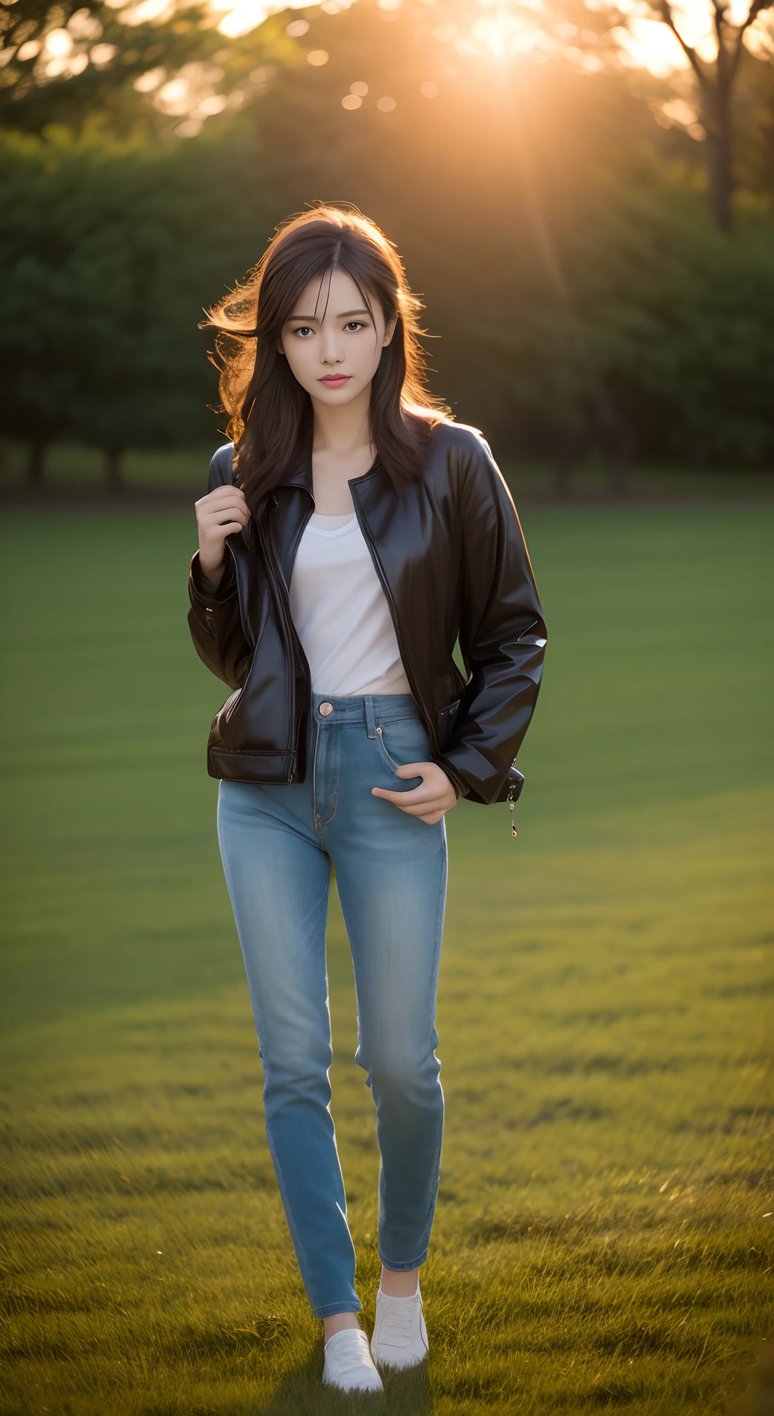 ((Best quality, 8K HD, Masterpiece: 1.3)), Focus: 1.2, Perfect body beauty: 1.4, hindquarters: 1.2, ((layered haircuts, chest: 3.2)), (Wet clothes: 1.1), (rain, grassy fields: 1.3), 1 beautiful woman taking pictures on the grass,RAW photos,tmasterpiece,(highdetailskin:1.2),8k ultra high definition,digital SLR camera,gentlesoftlighting,high high quality,filmgrain,富士XT3,20 years old Asian woman,Wear simple clothes,T-shirt and skinny jeans,Detailed clothing details:1.3,perfect body figure,Perfect breasts and nipple bulge,The legs are straight and slender,Branded stylish shoes:0.6,Super detailed facial details and skin,Fair pink face and skin,The skin is pink,with light glowing,二重まぶた,Super detailed eyes,(Gloss on lips, eyeslashes, Glossy face, Best quality, Super high resolution, warm color,Wide lighting, naturalshadow), Sexy, Full body shooting: 1.8 highly detailed facial and skin textures, Delicate eyes, Double eyelids, Whitens the skin, Long hair