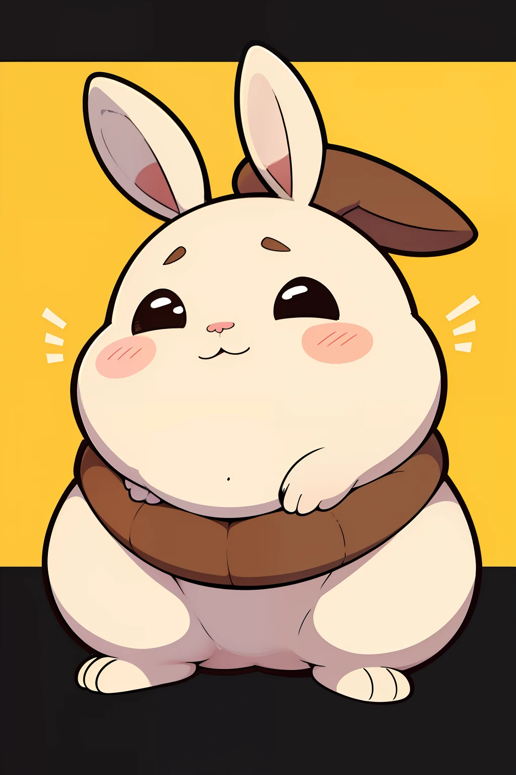 Hareful, Cartoon rabbit close up with yellow background, rabbt_Character, Rabbit_bunny, rabbit face only, Bunny Head, Big cheeks!, cute character, with round cheeks, Rabbit, round cute face, Big cheeks, Anthropomorphic rabbit, cartoonish cute, round cheeks, cute cartoon characters, round - face