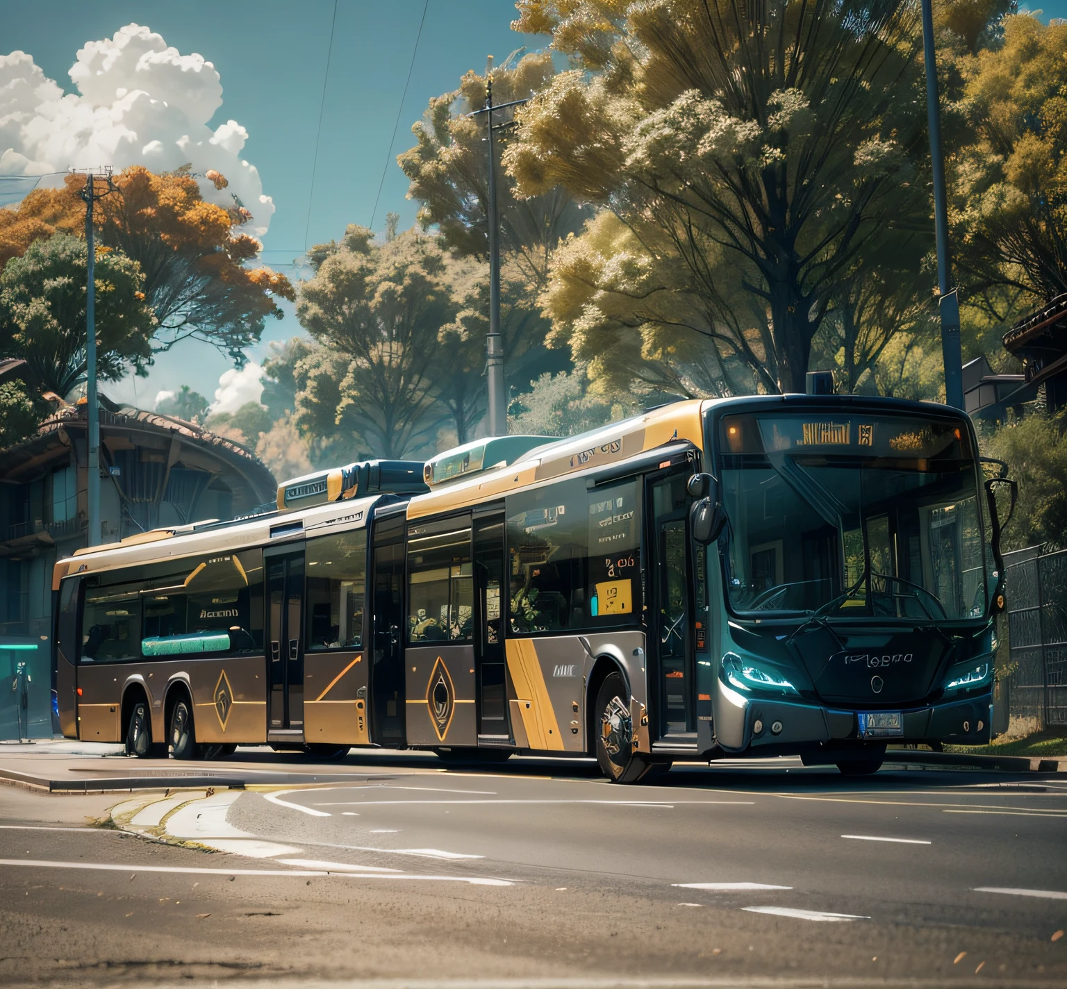 futuristic articulated bus, brancos de fundo, Corpo Steampunk, detalhes intrincados, Magnificent, cinemactic, high resolution, 4k,