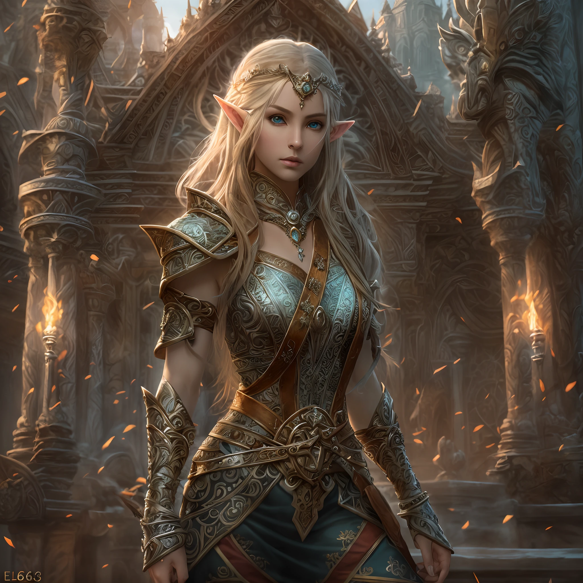 high details, best quality, 8k, [ultra detailed], masterpiece, best quality, (extremely detailed), dynamic angle, ultra wide shot, photorealistic, fantasy art, dnd art, rpg art, realistic art, a wide angle picture of an epic female elf, full body, [[anatomically correct]] full body (intricate details, Masterpiece, best quality: 1.6) casting a spell (intricate details, Masterpiece, best quality: 1.5), casting an epic spell, [colorful magical sigils in the air],[ colorful arcane markings floating] (intricate details, Masterpiece, best quality: 1.6) holding an [epic sword] (intricate details, Masterpiece, best quality: 1.6) holding a [sword glowing in red light] (intricate details, Masterpiece, best quality: 1.6). in fantasy urban street ( (intricate details, Masterpiece, best quality: 1.6), a female, beautiful epic female elf, wearing elven leather armor (intricate details, Masterpiece, best quality: 1.3), high heeled leather boots, ultra detailed face (intricate details, Masterpiece, best quality: 1.6), small pointed ears, thick hair, long hair, dynamic hair, fair skin intense eyes, fantasy city background (intricate details, Masterpiece, best quality: 1.6), sun light, backlight, depth of field (intricate details, Masterpiece, best quality: 1.3), high details, best quality, highres, ultra wide angle