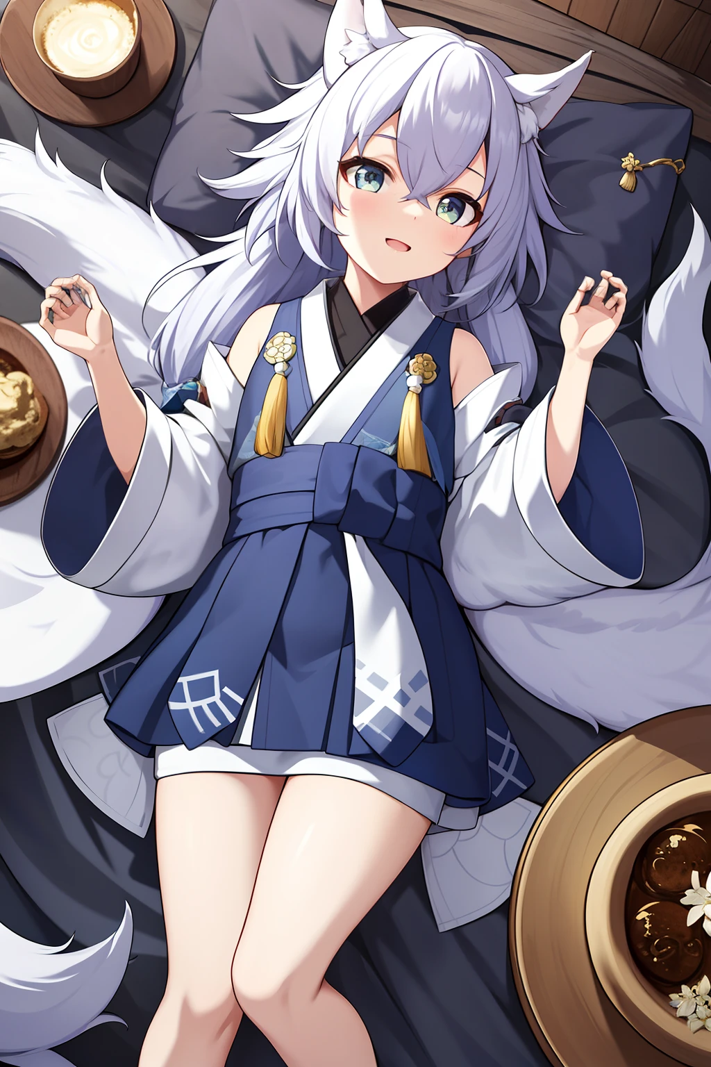 1girll,tmasterpiece,8k,Half realistic,4k,RTX,Shaders,Excellent texture work,white color hair,White fox ears,Kimono with white